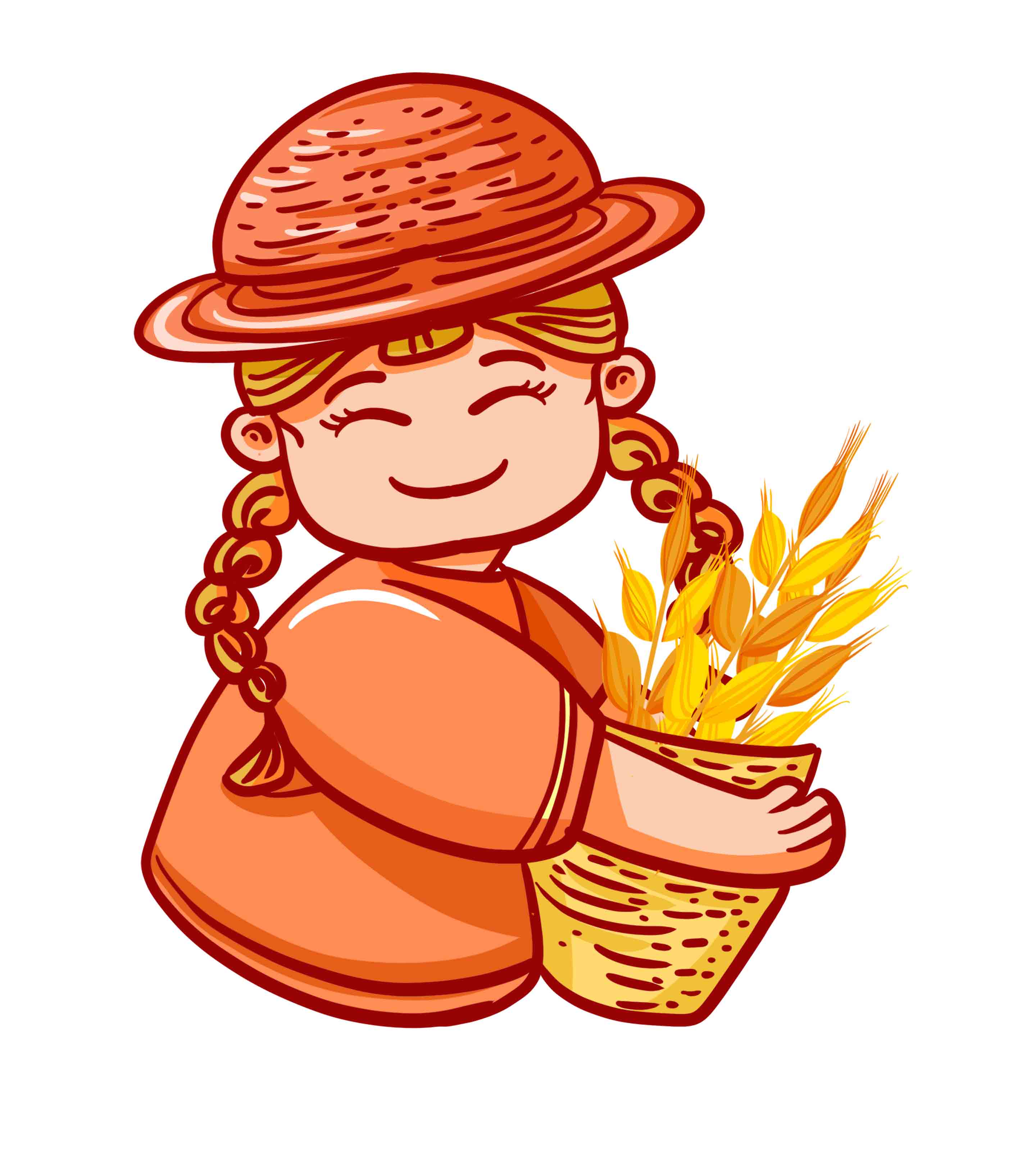 抱麦穗戴帽子女孩元素