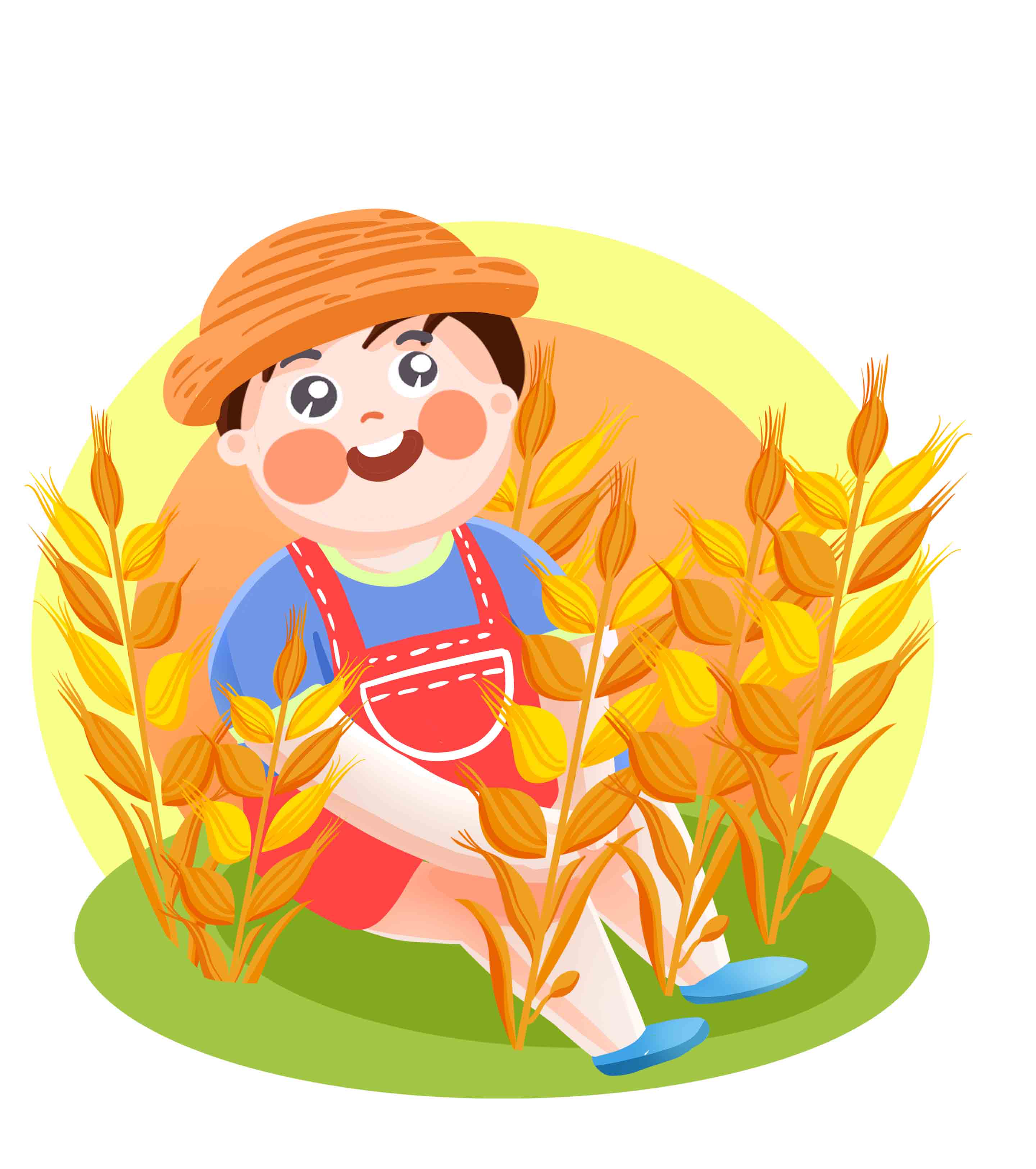 稻田里戴帽子男孩元素