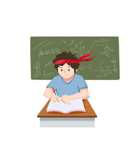 蓝色用功学习数学的男孩子