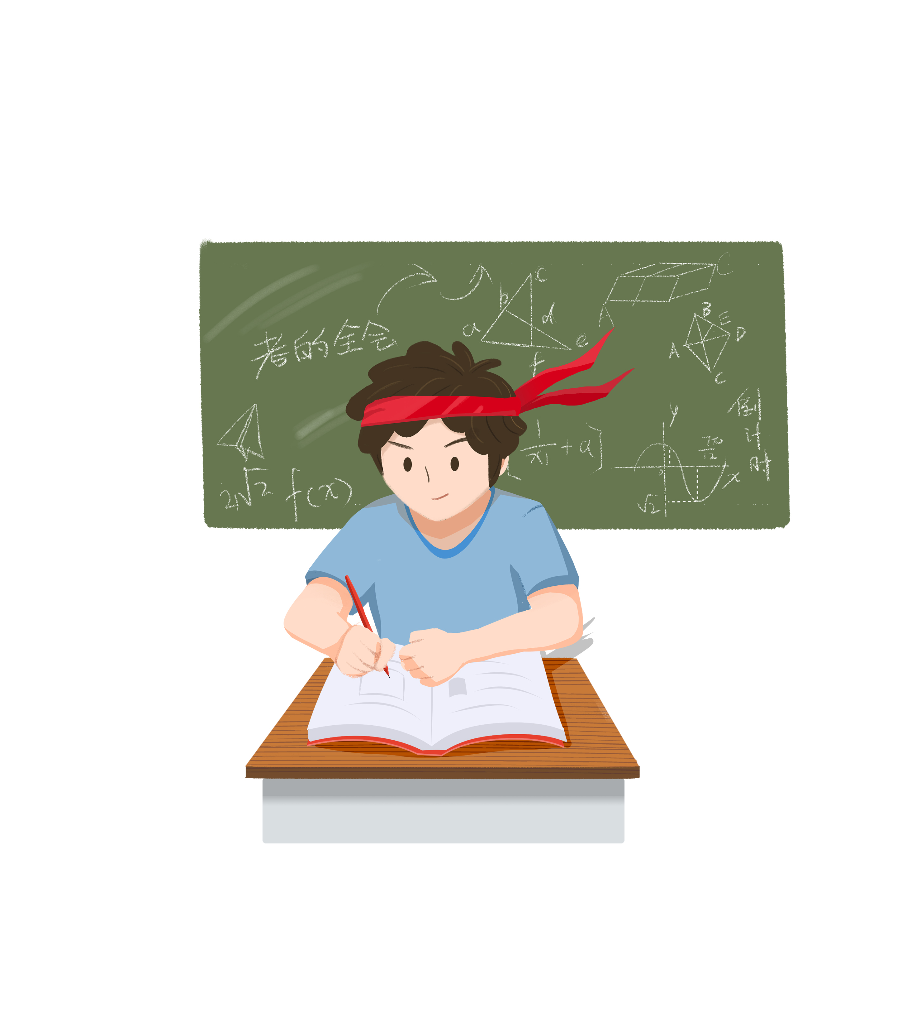 蓝色用功学习数学的男孩子