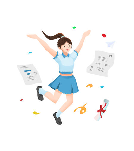 蓝色女学生庆祝考试元素
