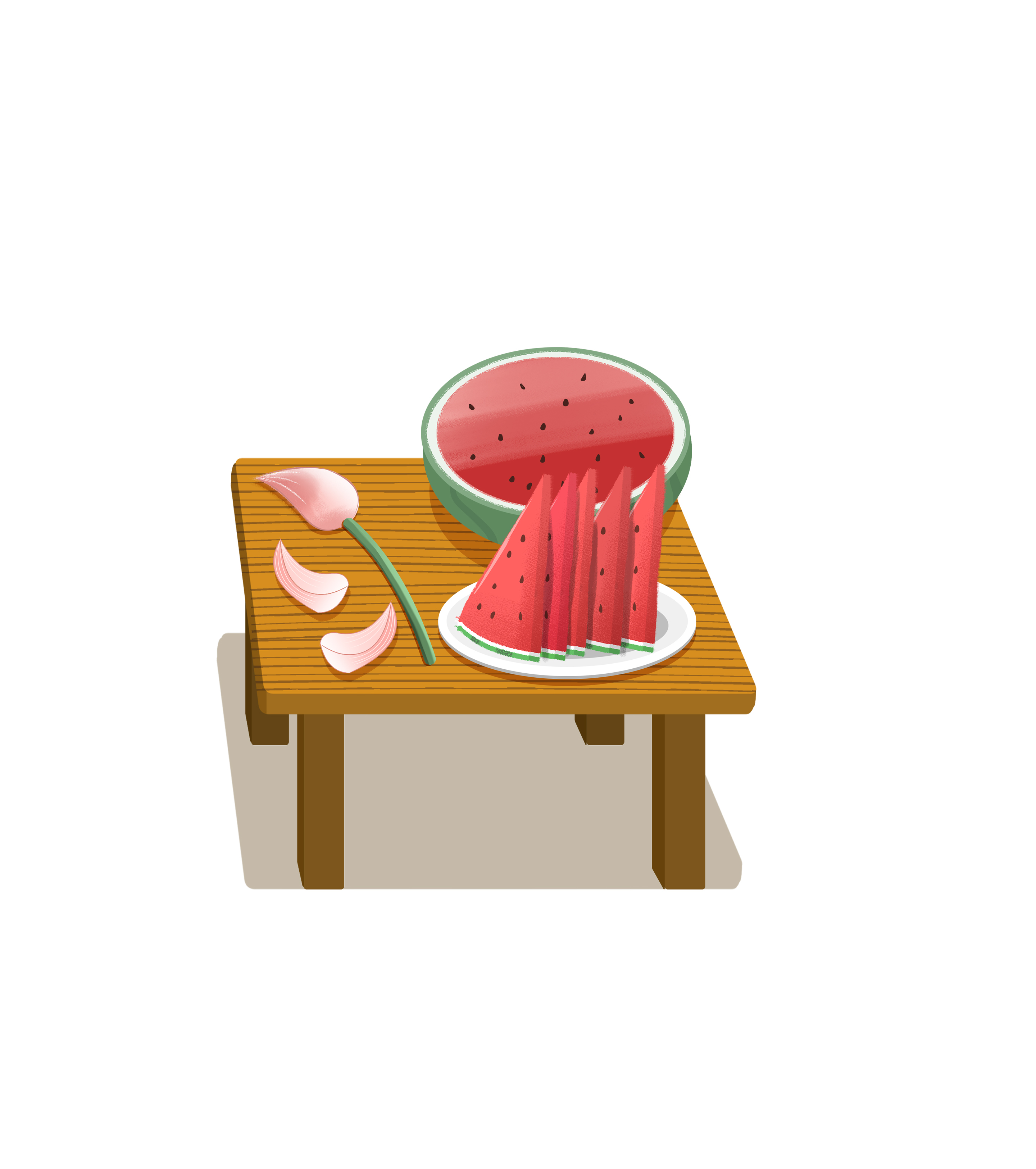手绘立夏小桌西瓜元素