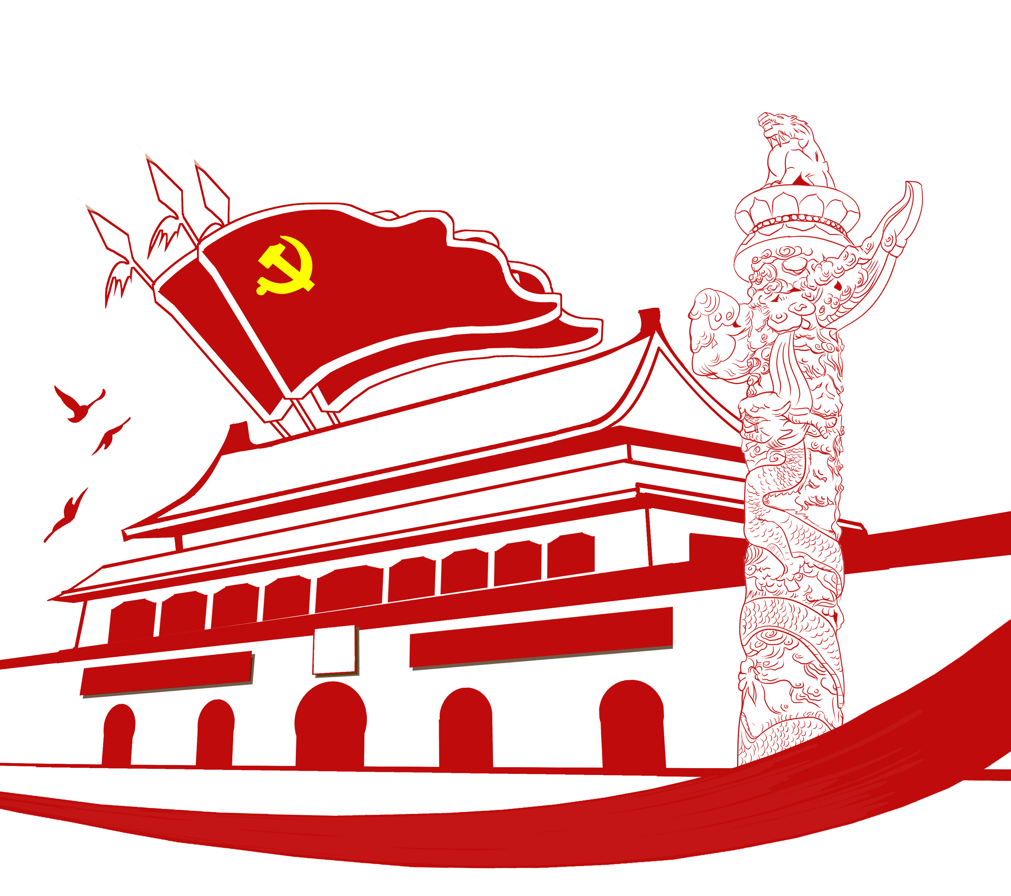 红色镂空剪纸爱国天安门