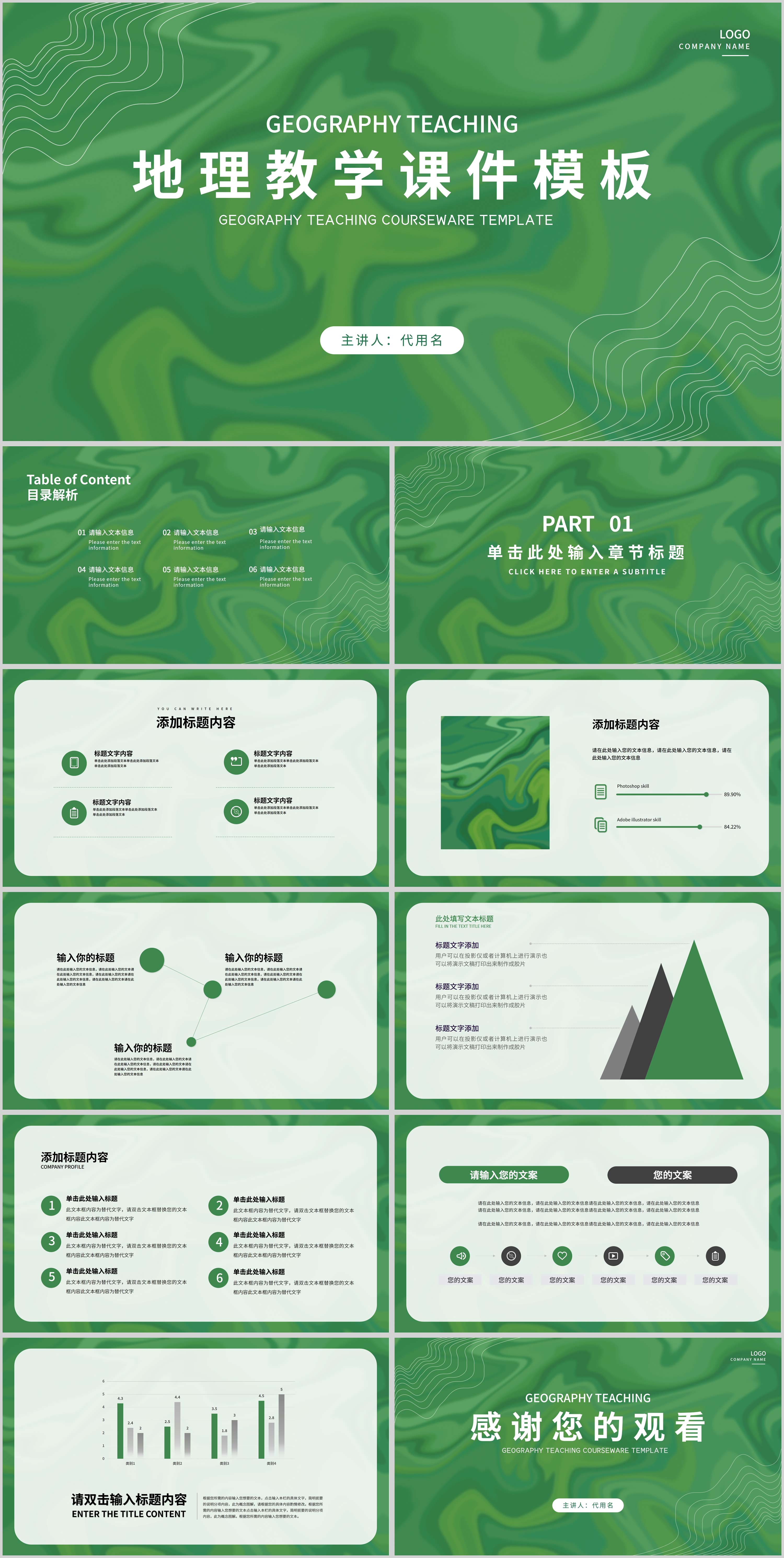 绿色纹理风地理教学课件PPT模板