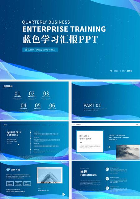 蓝色简约风学习汇报PPT模板
