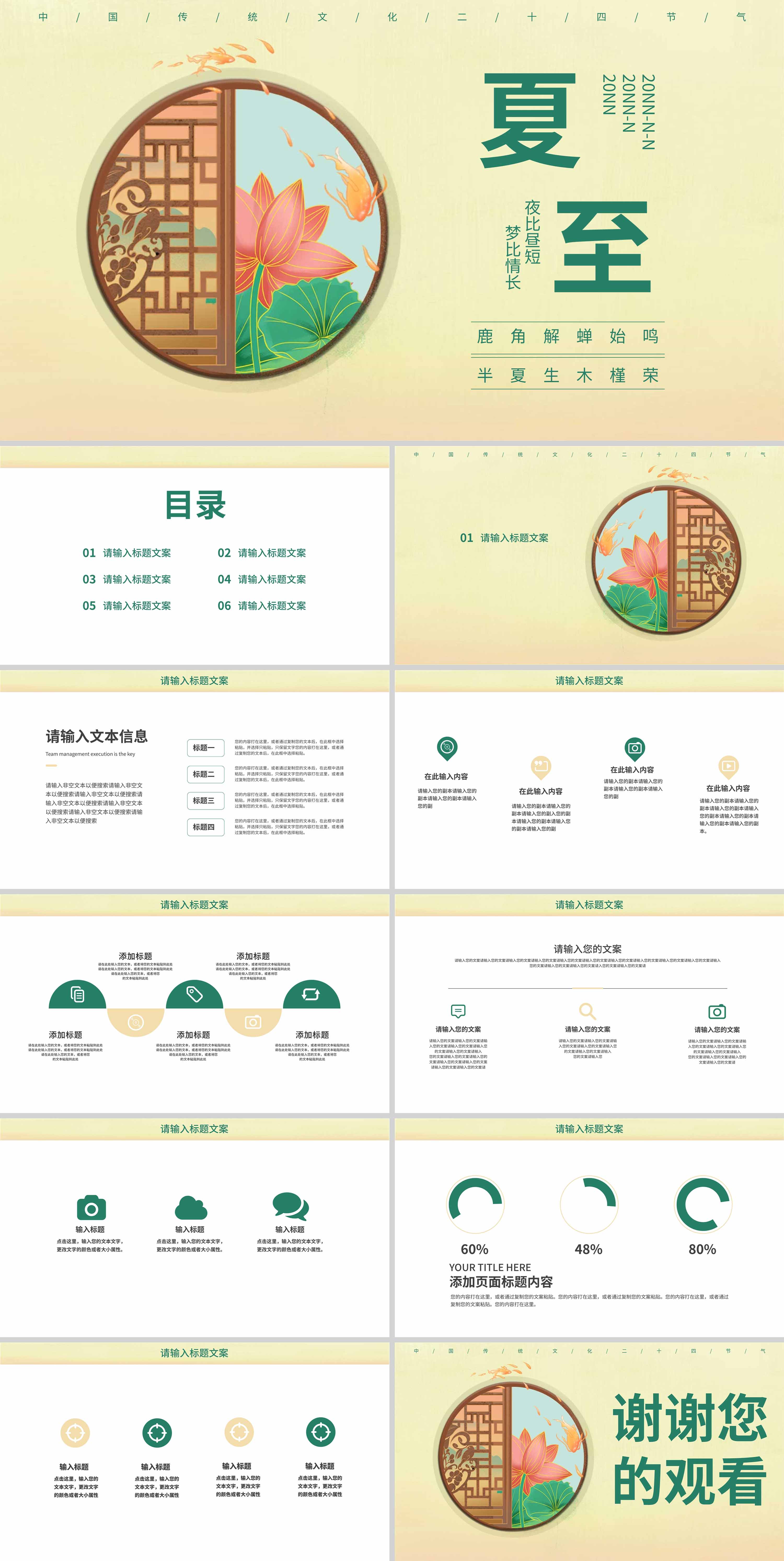 黄色清新简约风二十四节气夏至PPT模板