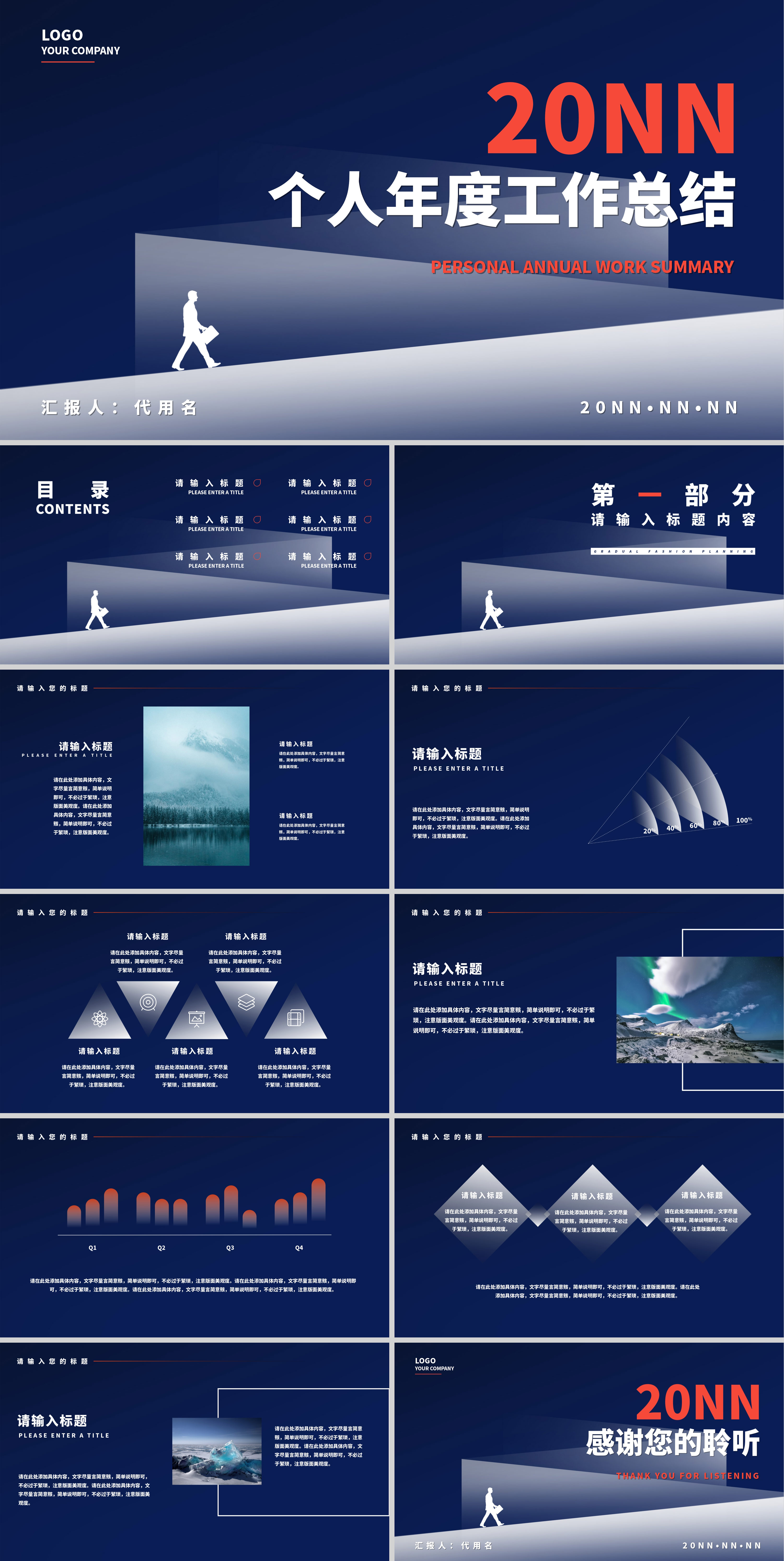 蓝色商务风年度总结PPT模板