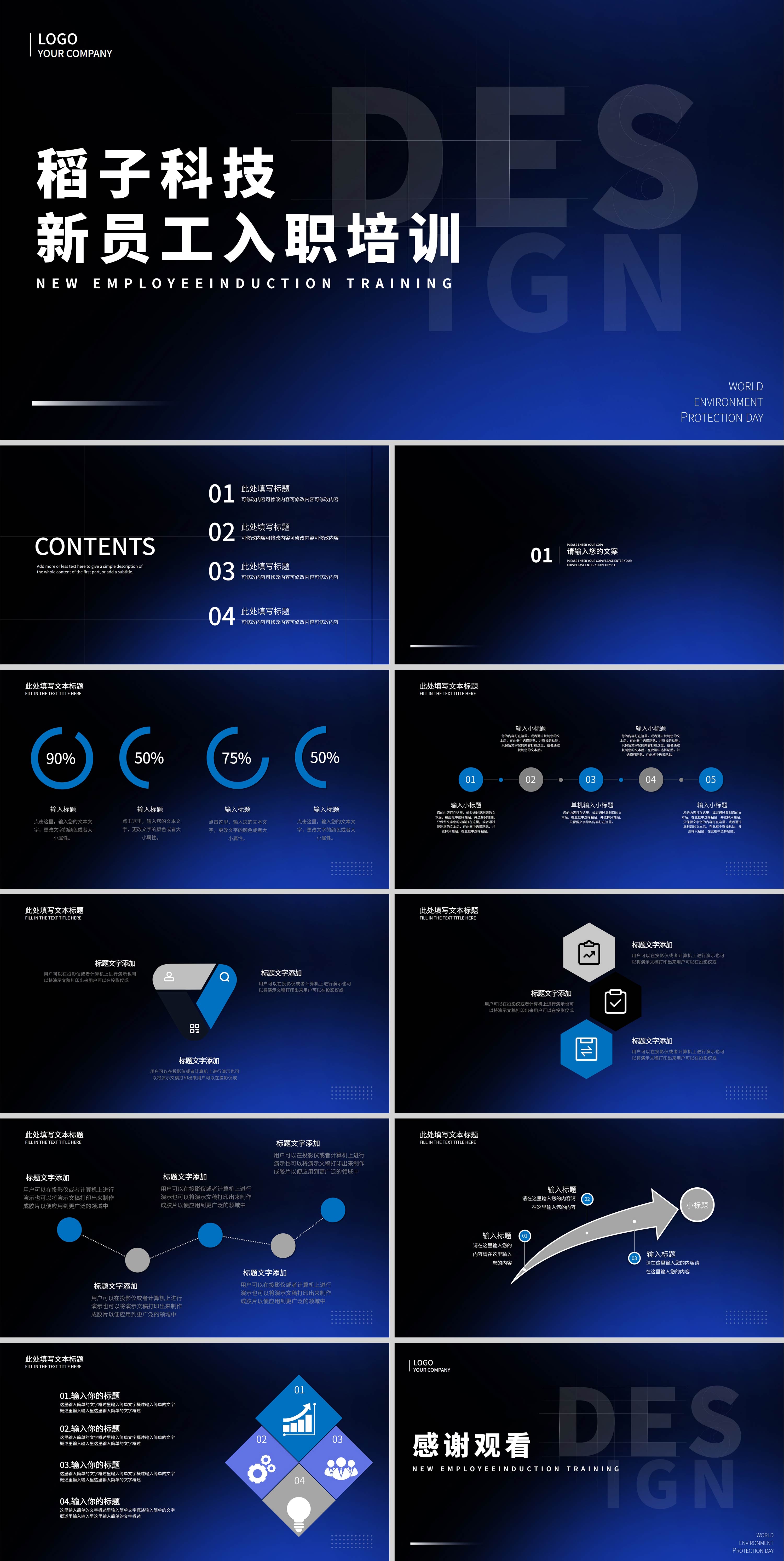 黑蓝渐变简约风员工入职培训PPT模板