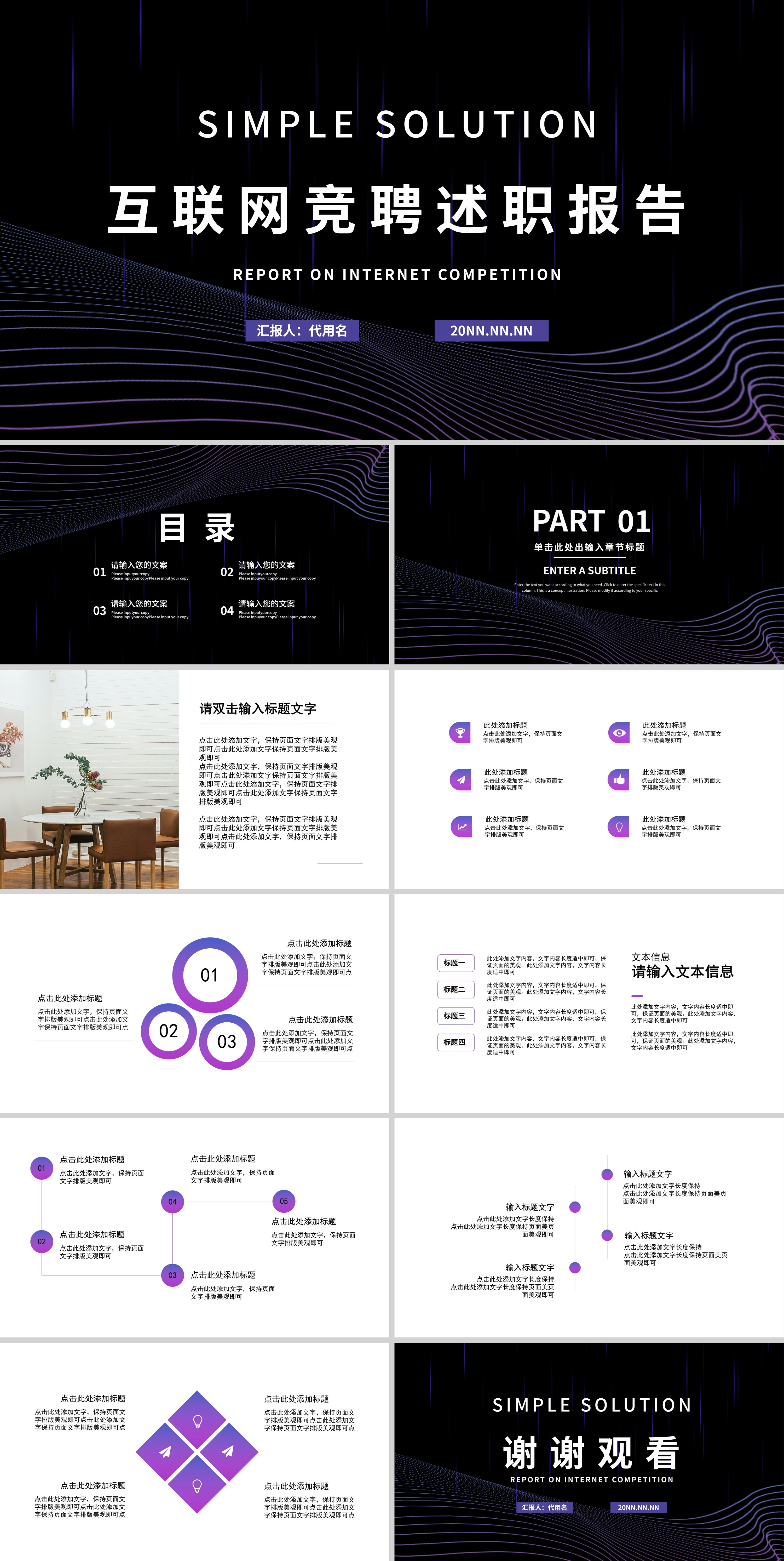 黑色简约风互联网竞聘述职PPT模板