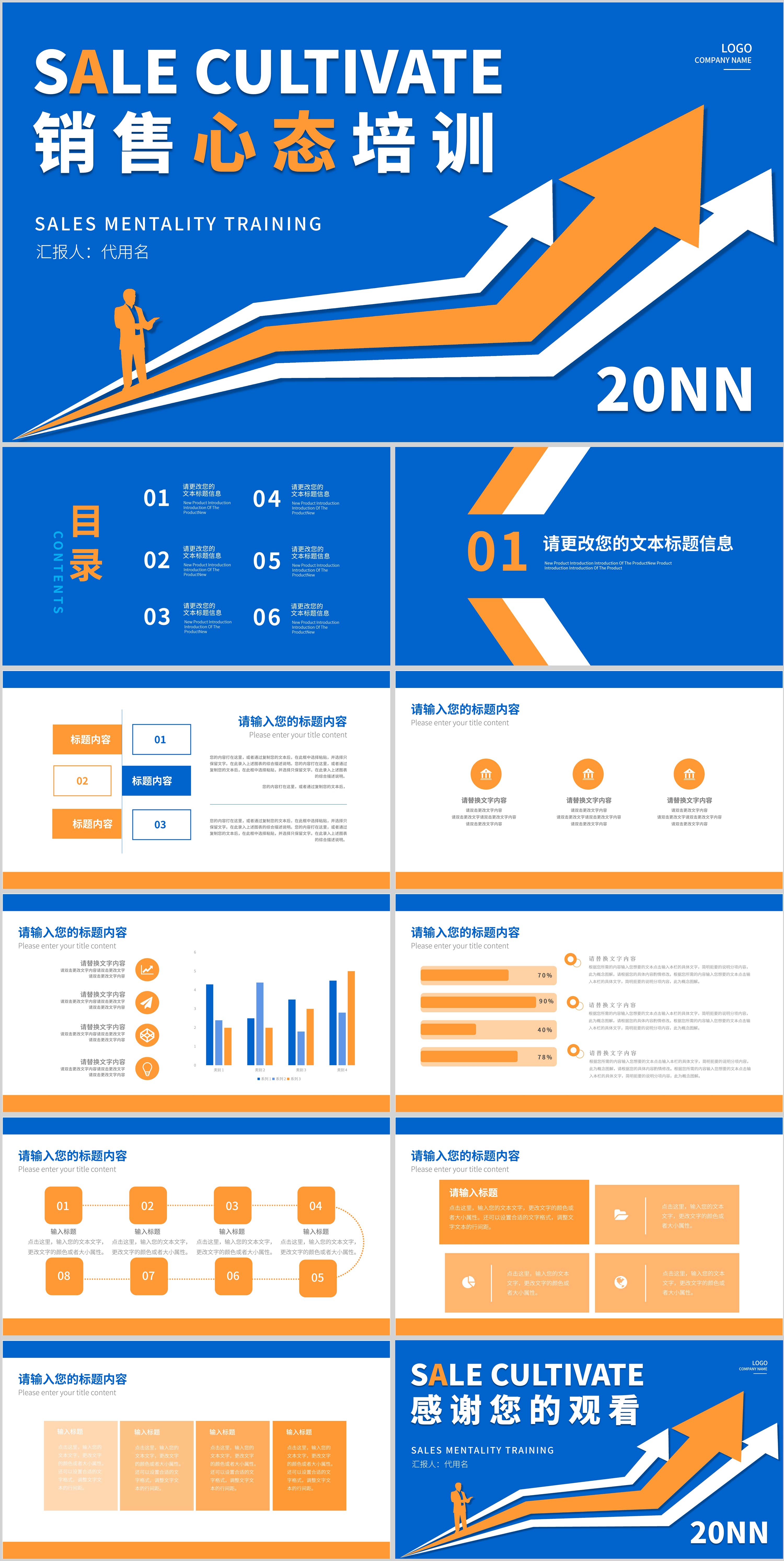 蓝色扁平风销售心态培训PPT模板
