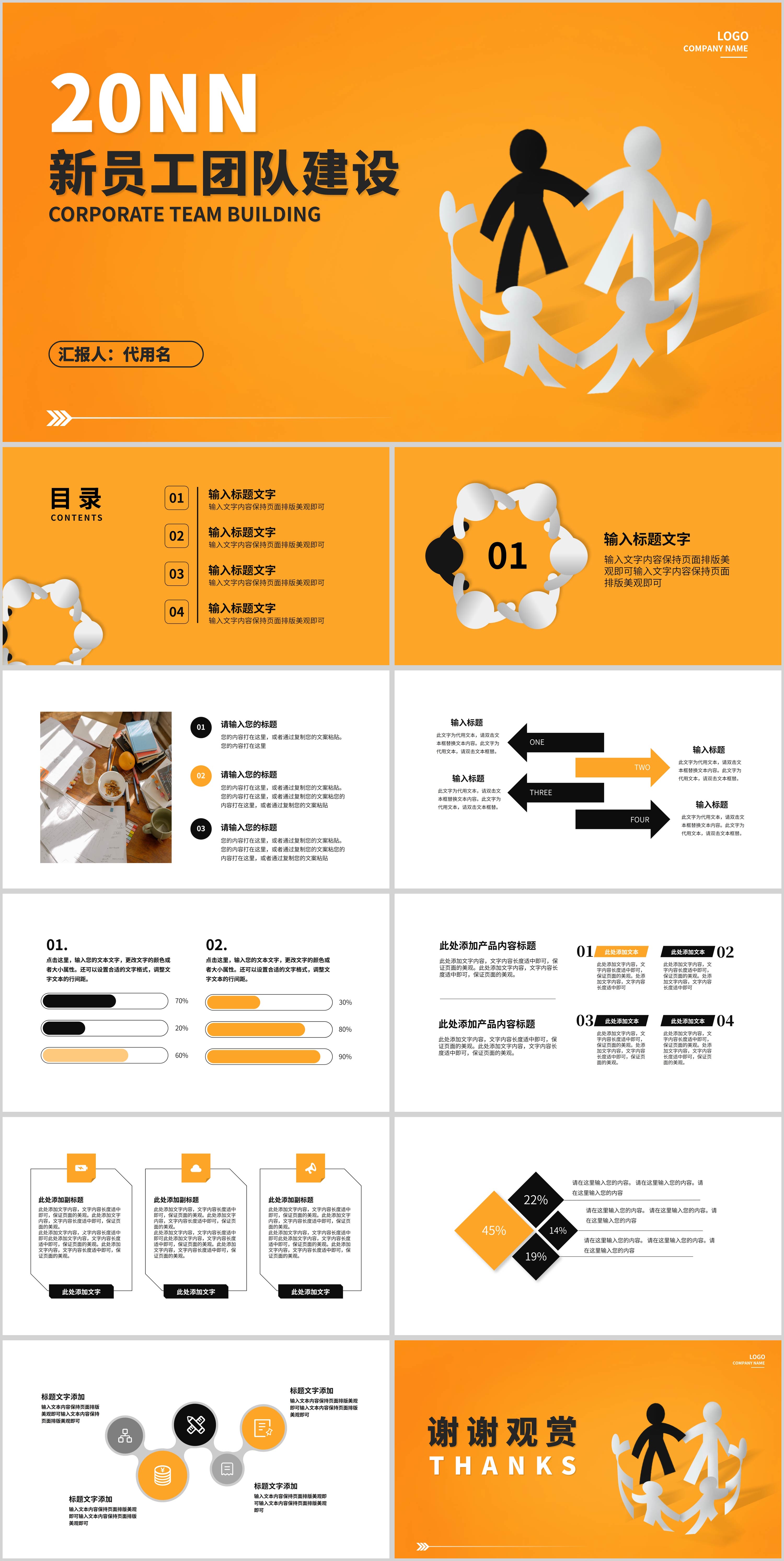 黄色商务风员工团队建设PPT模板
