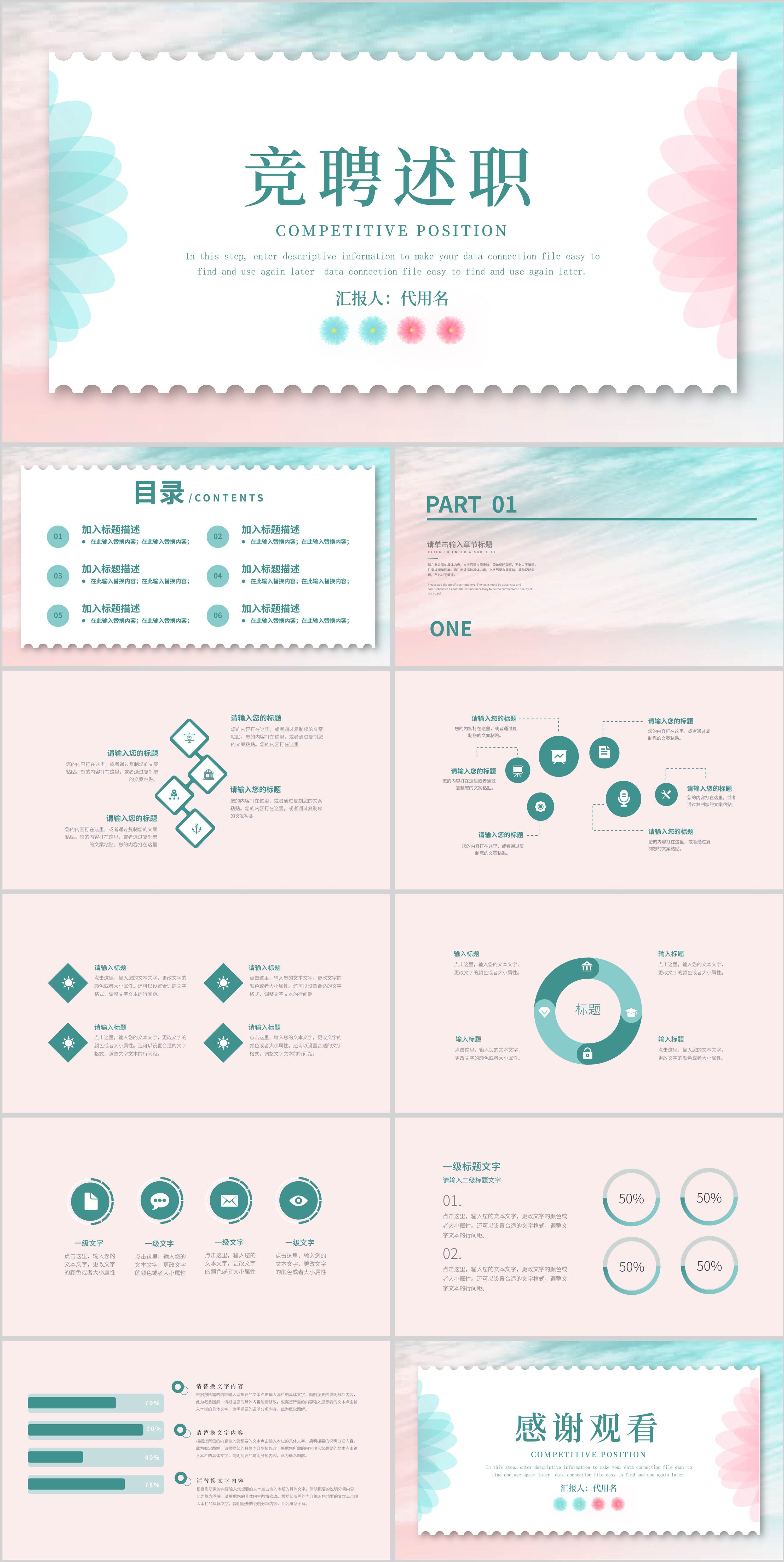粉色小清新竞聘述职PPT模板