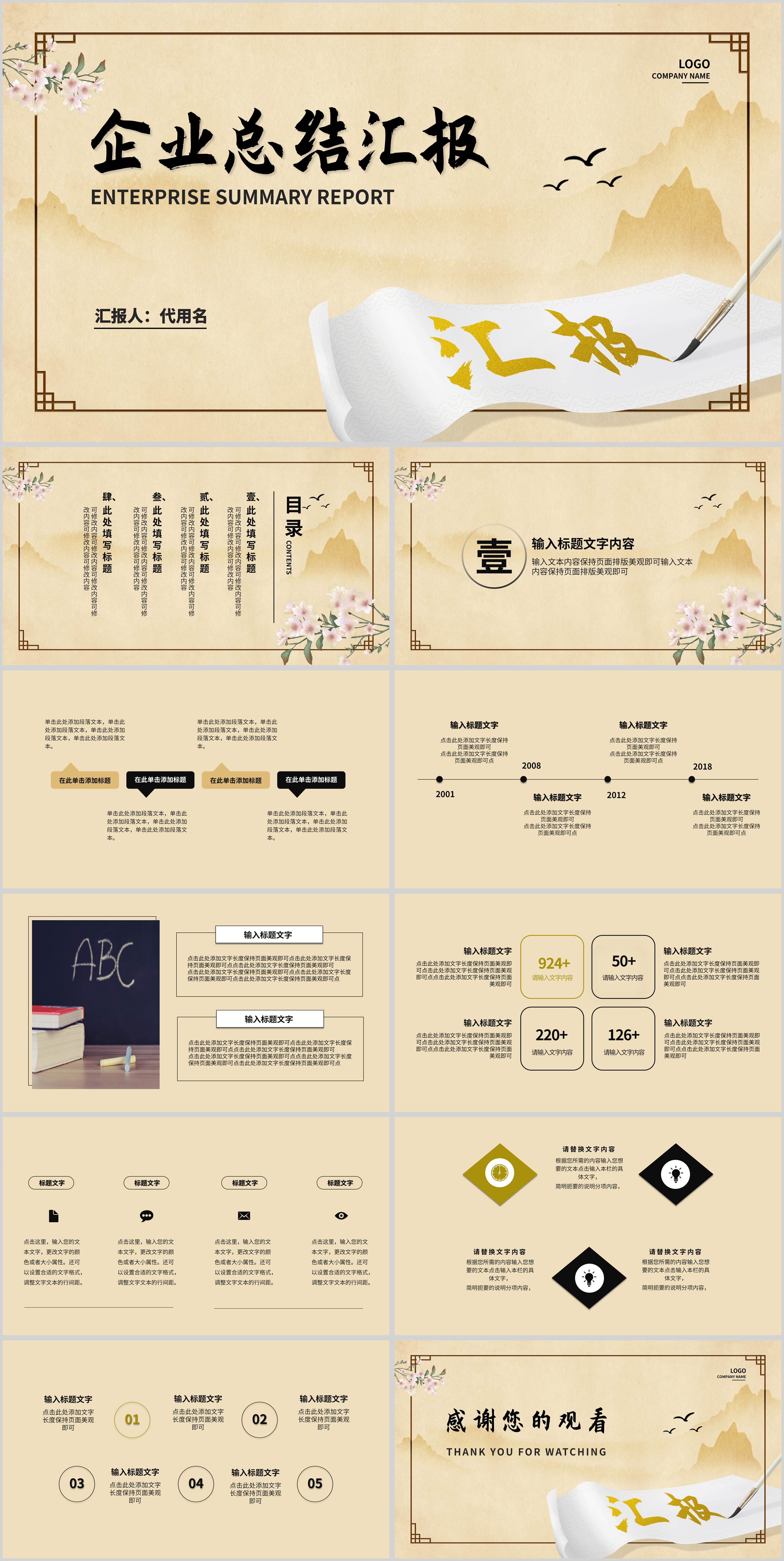黄色中国风企业总结汇报PPT模板