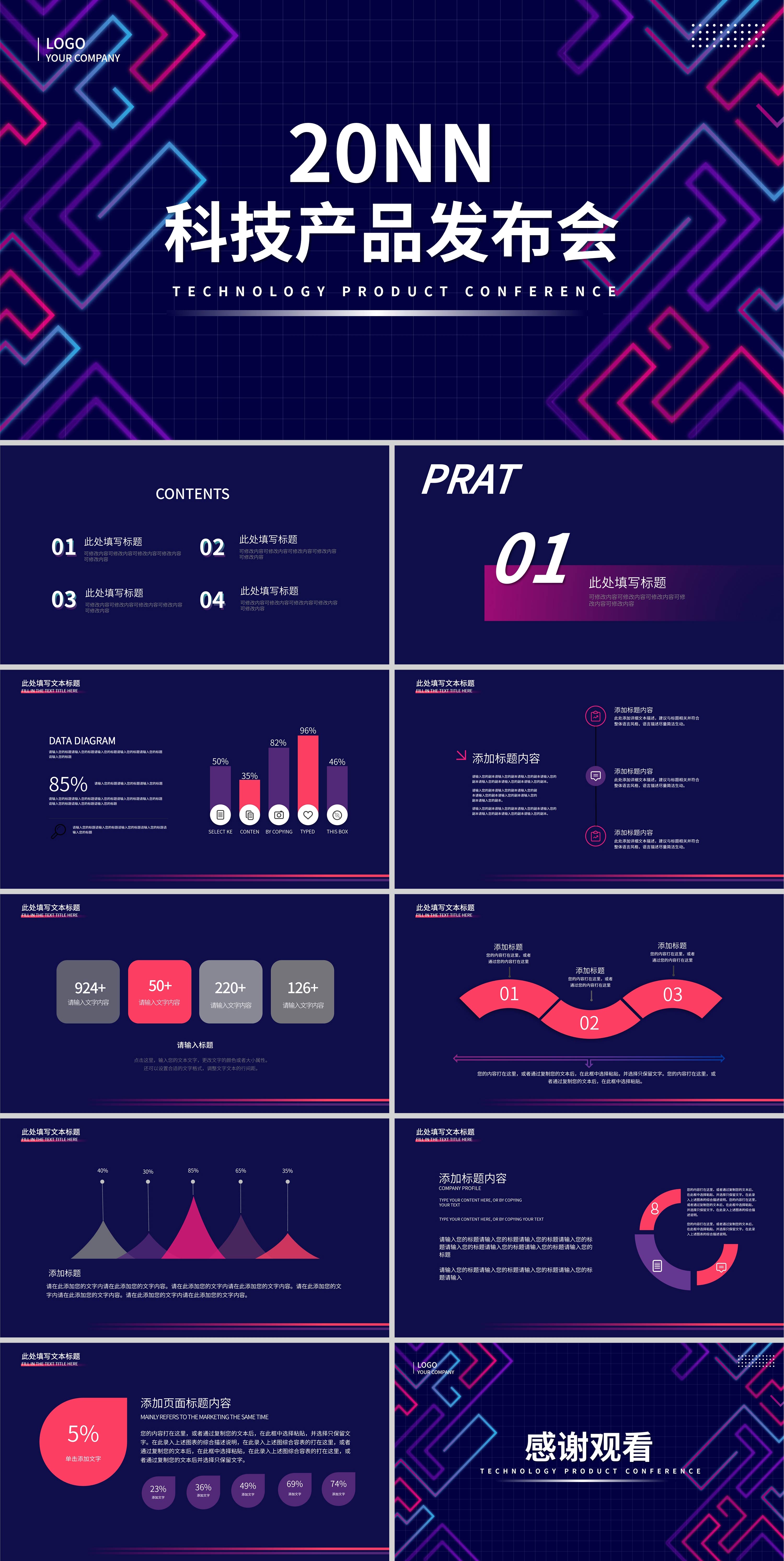 深紫色科技风产品发布会PPT模板