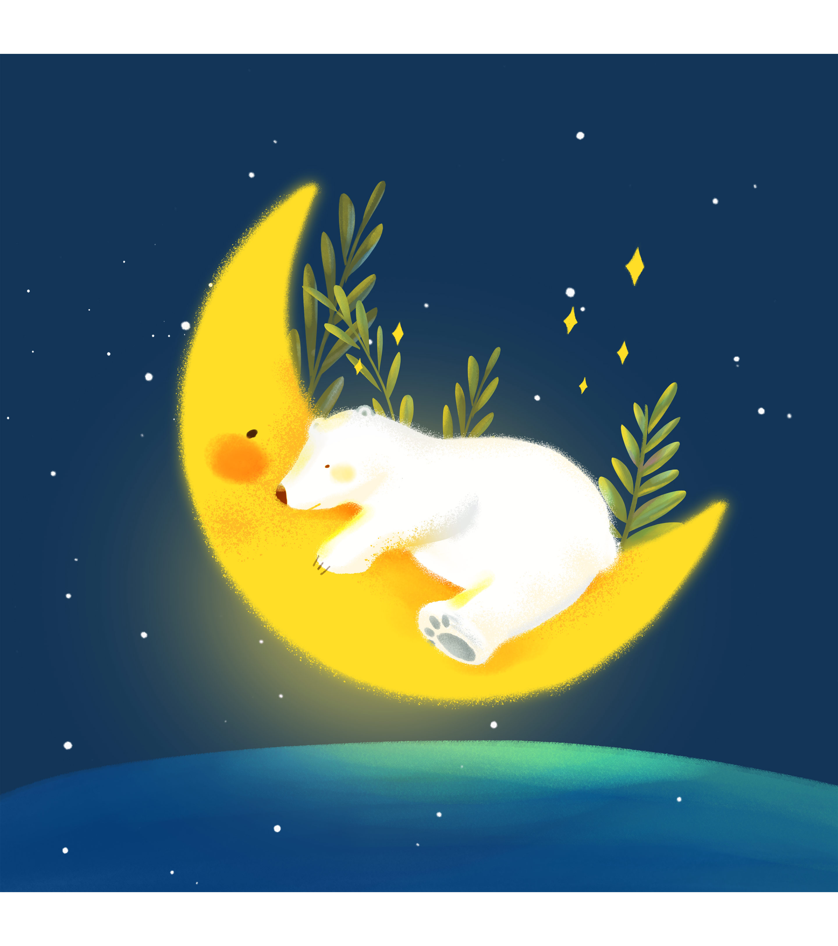 趴在月亮上的小熊元素