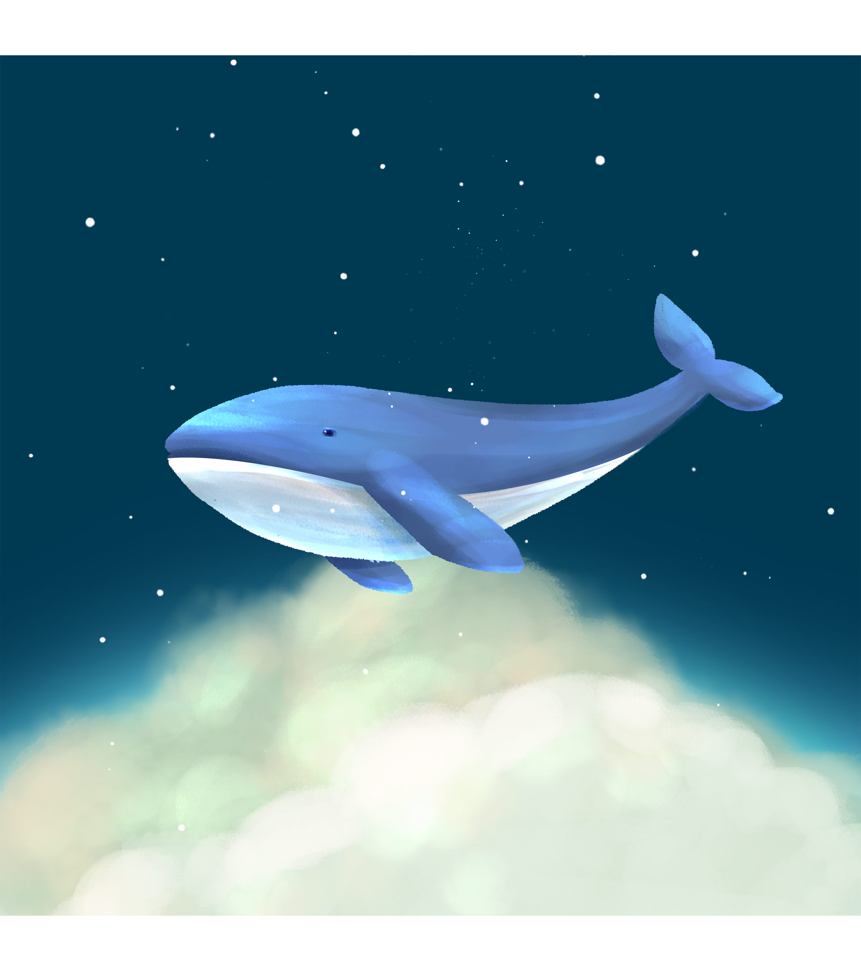 梦幻云朵上的鲸鱼元素