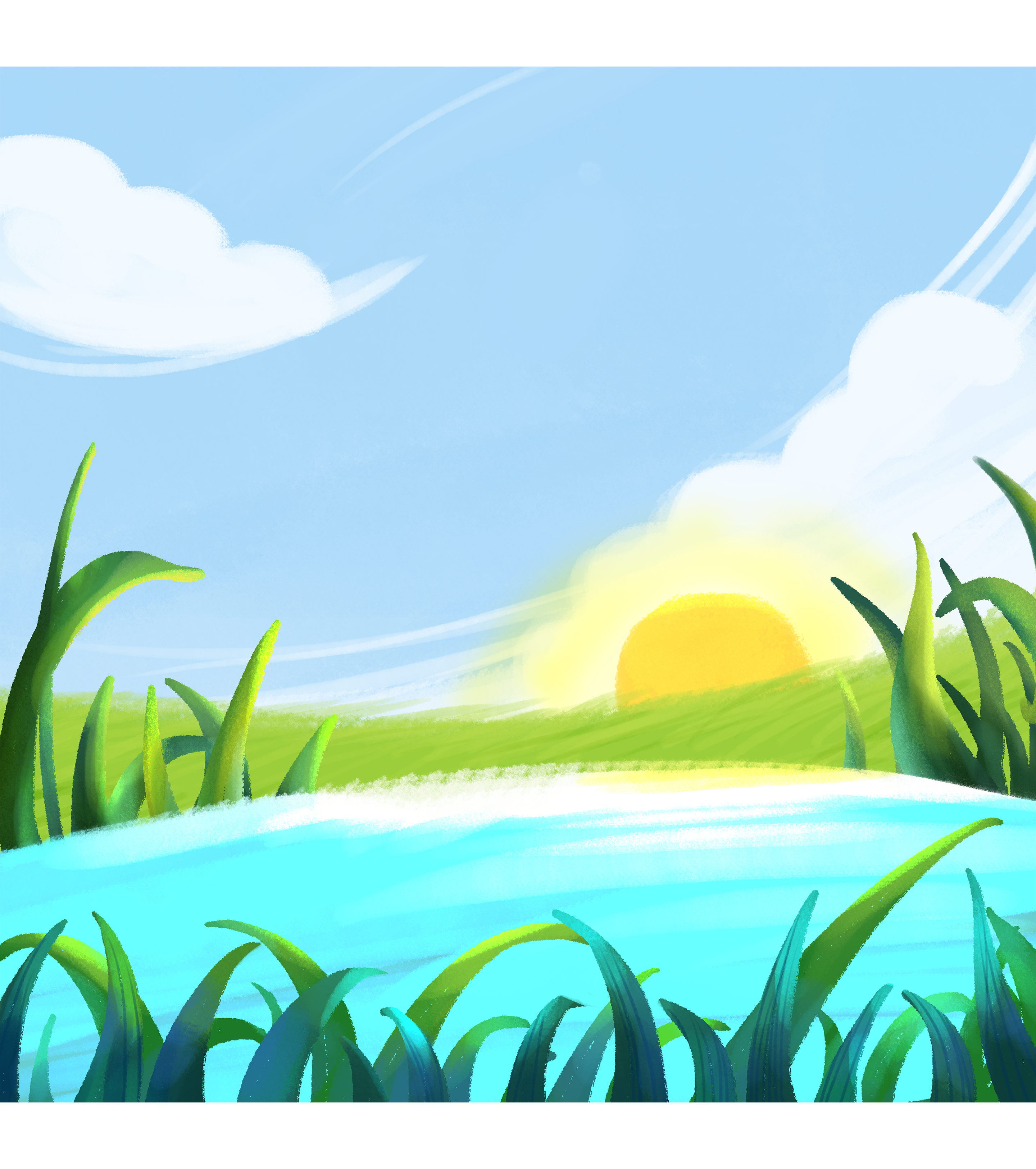 暑假树林湖水元素