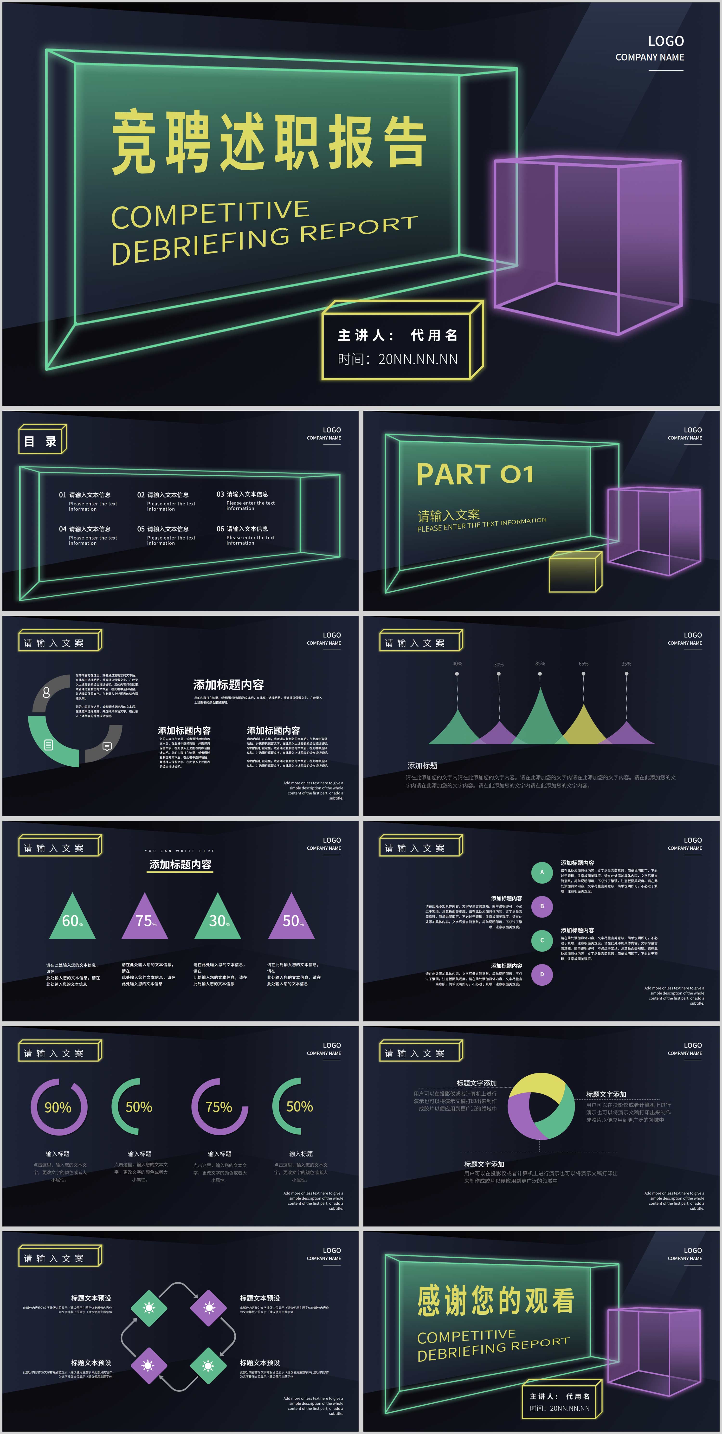 黑色炫彩几何风竞聘述职PPT模板