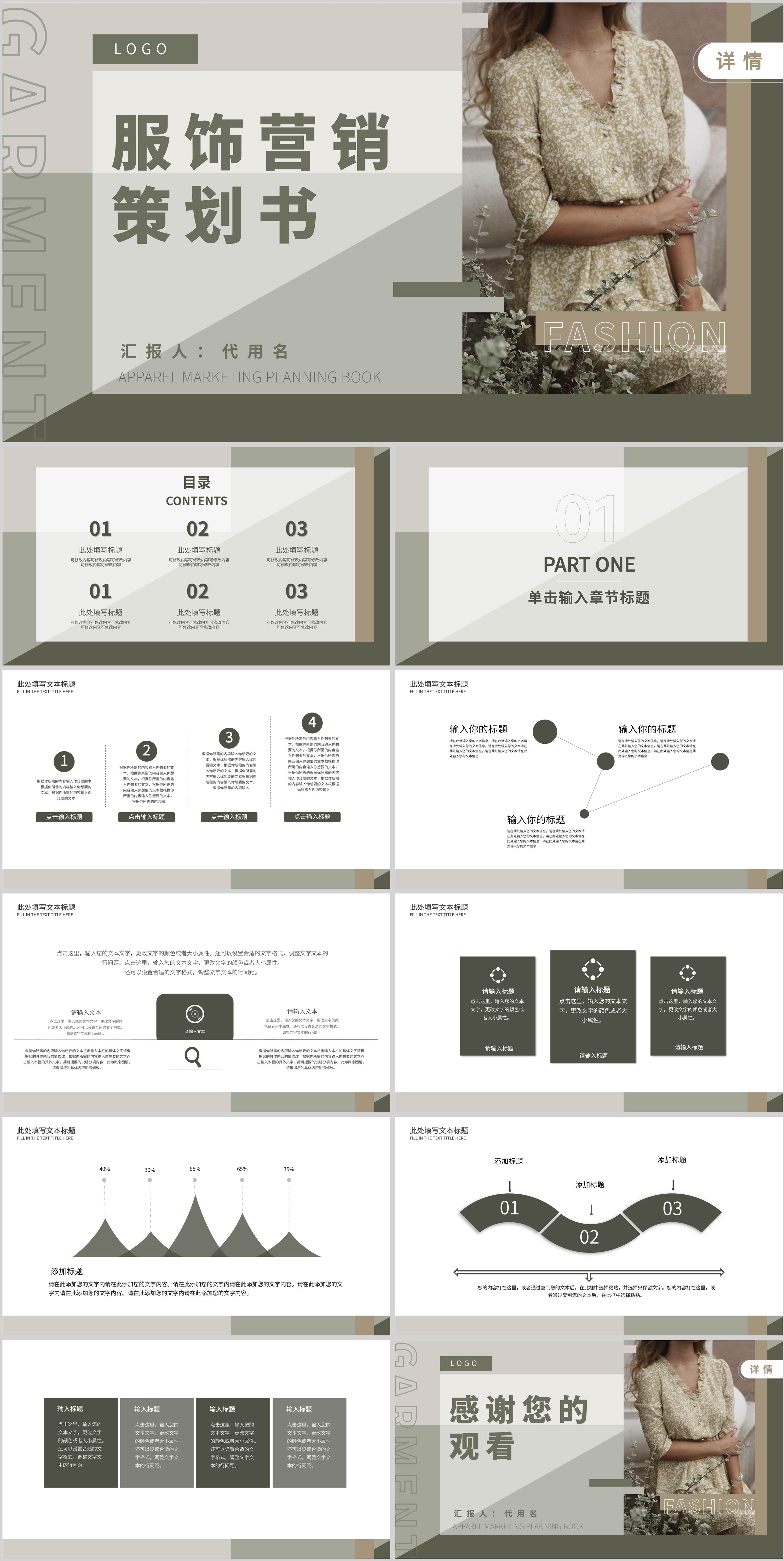绿色简约风服饰营销策划PPT模板