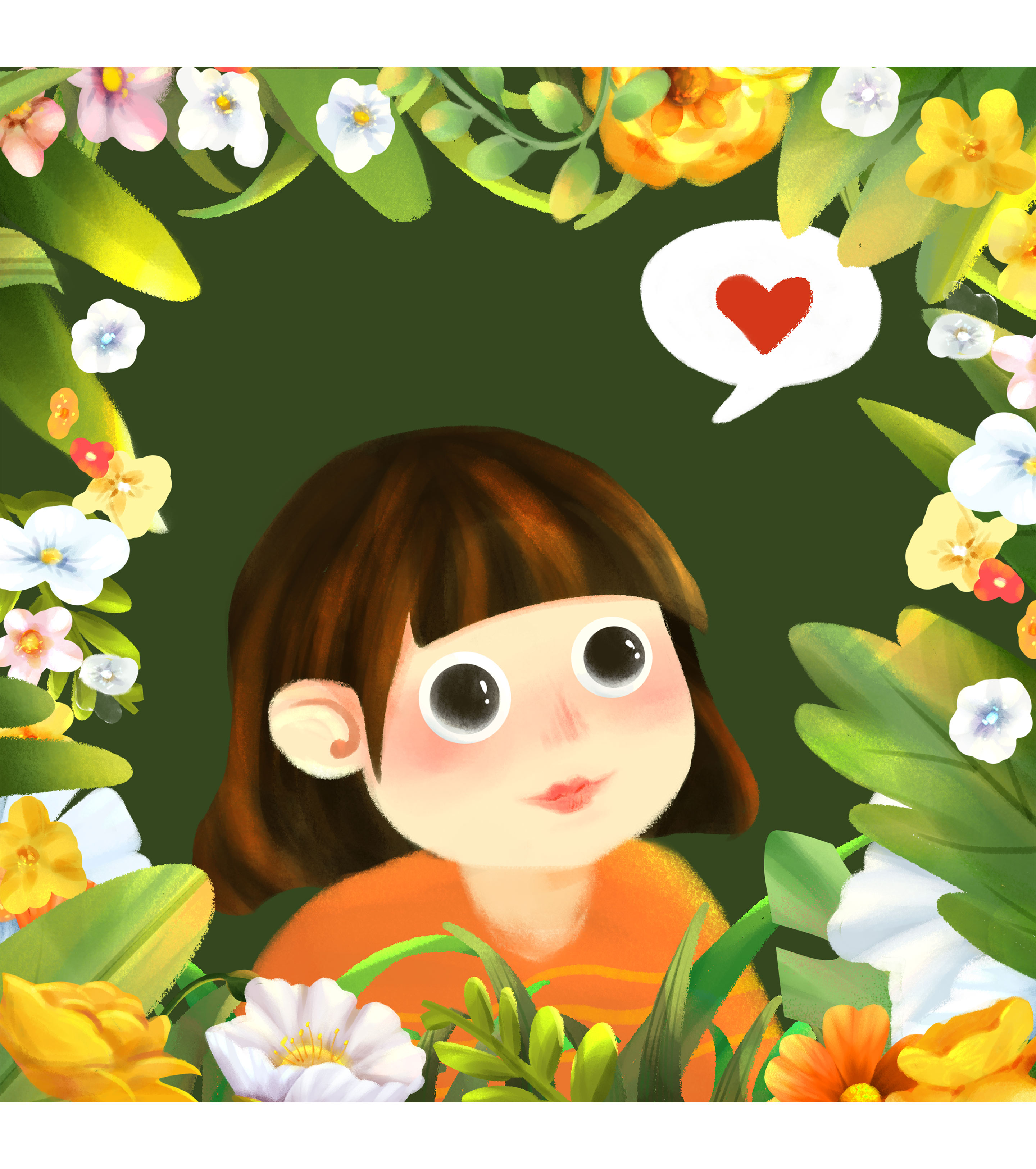 绿色童真卡通女孩婚礼祝福