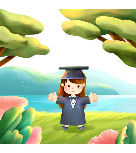 绿色毕业季卡通女孩