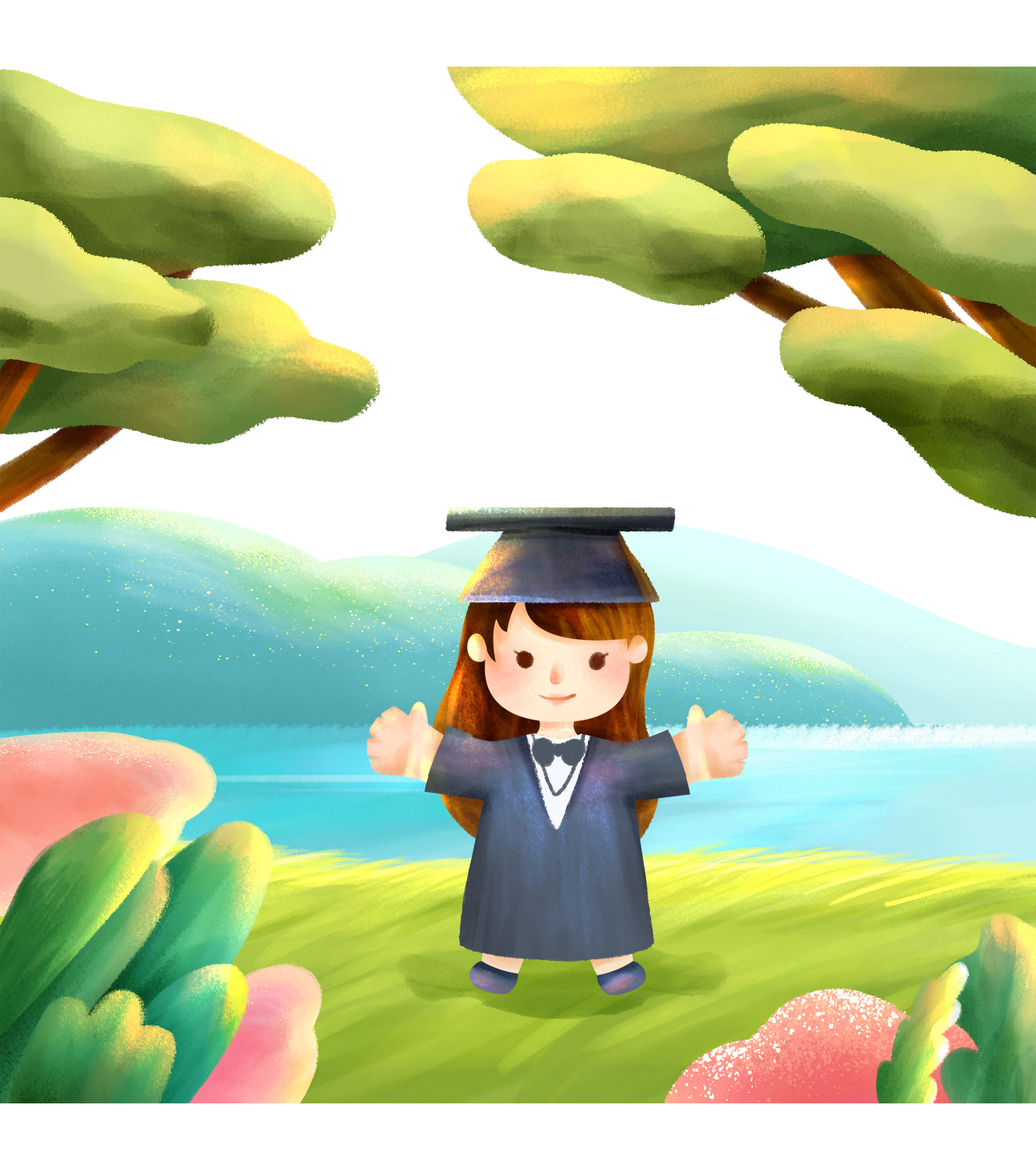 绿色毕业季卡通女孩