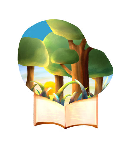 绿色书本森林插画