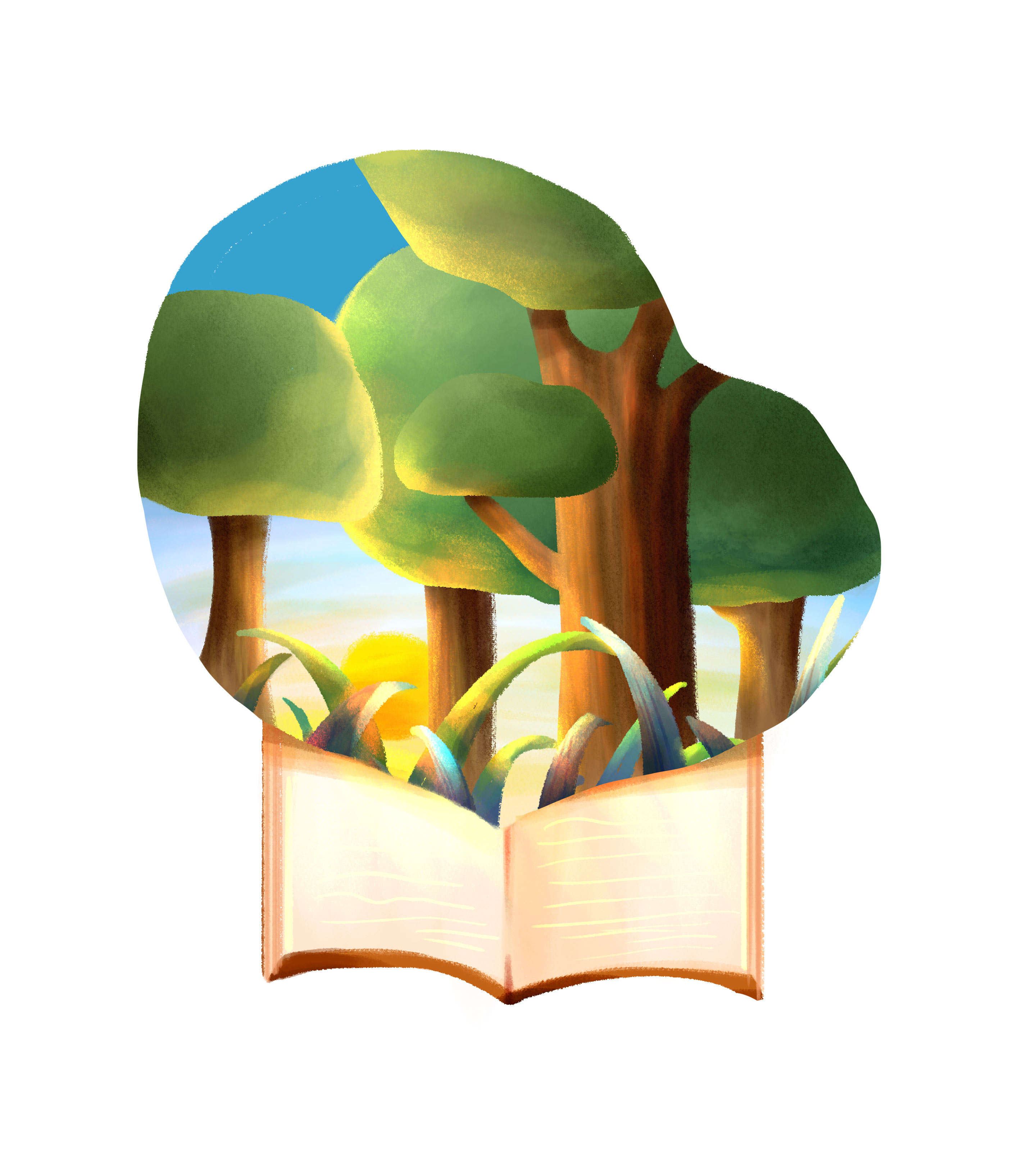 绿色书本森林插画