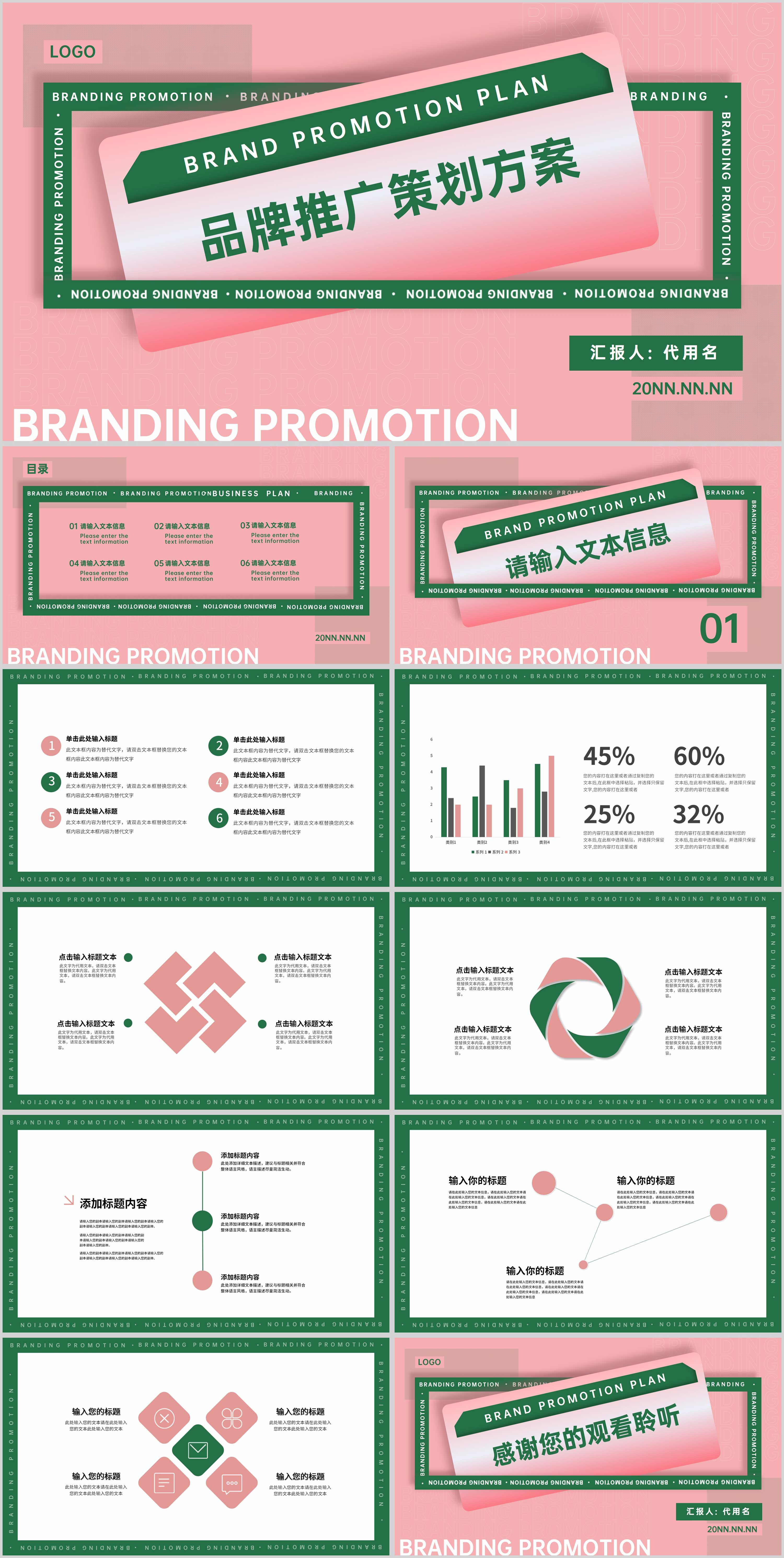粉色简约品牌策划方案PPT模板