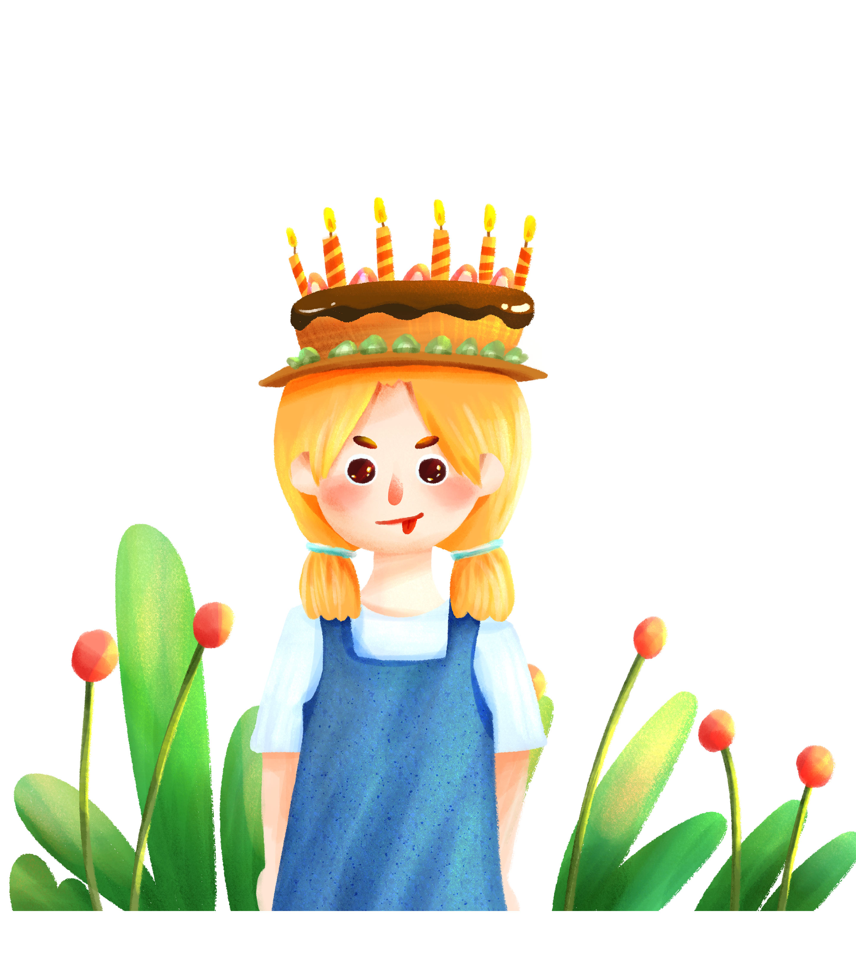 黄色戴着蛋糕帽子女孩