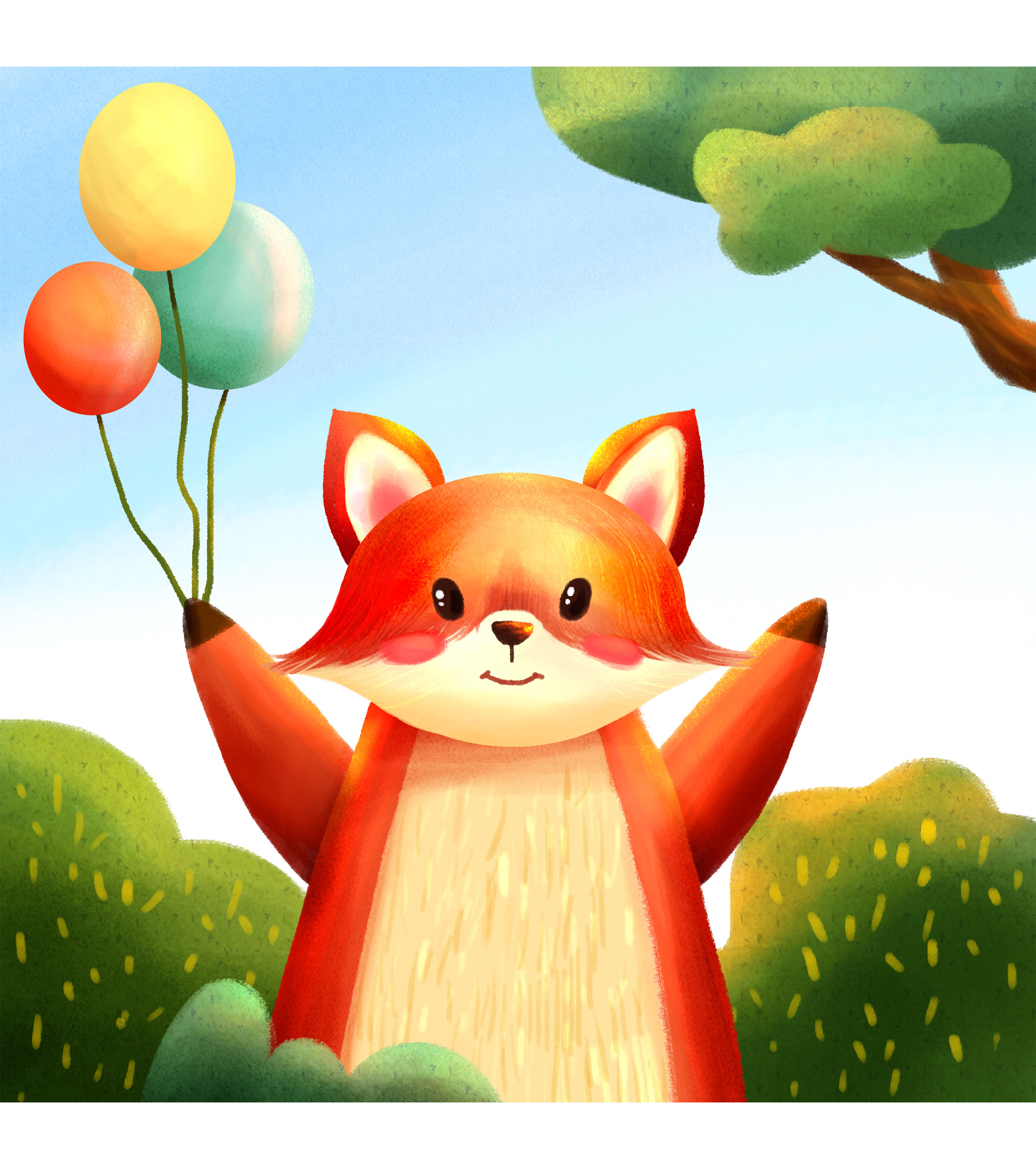 蓝色卡通小狐狸插画