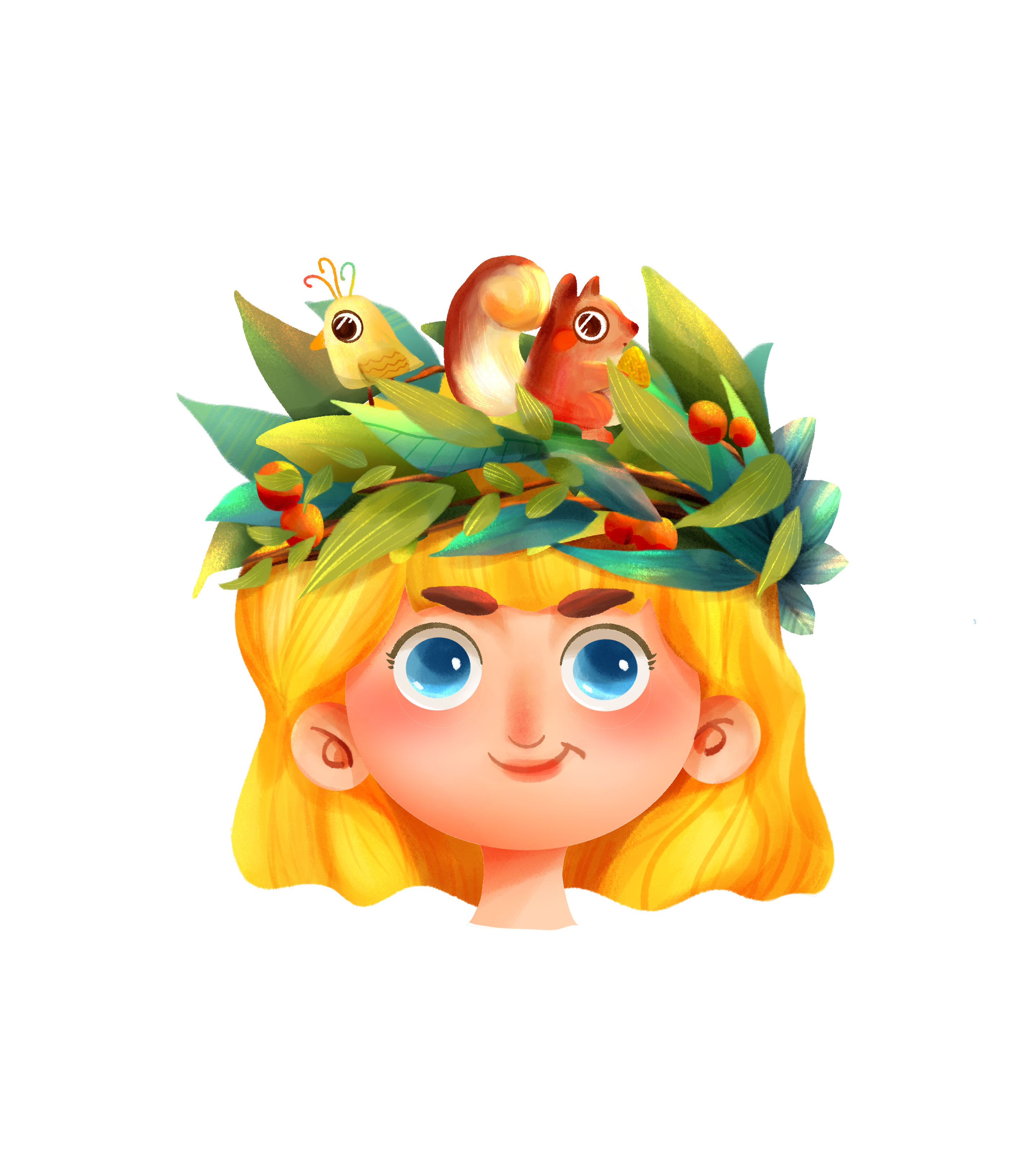 黄色带花环的女孩