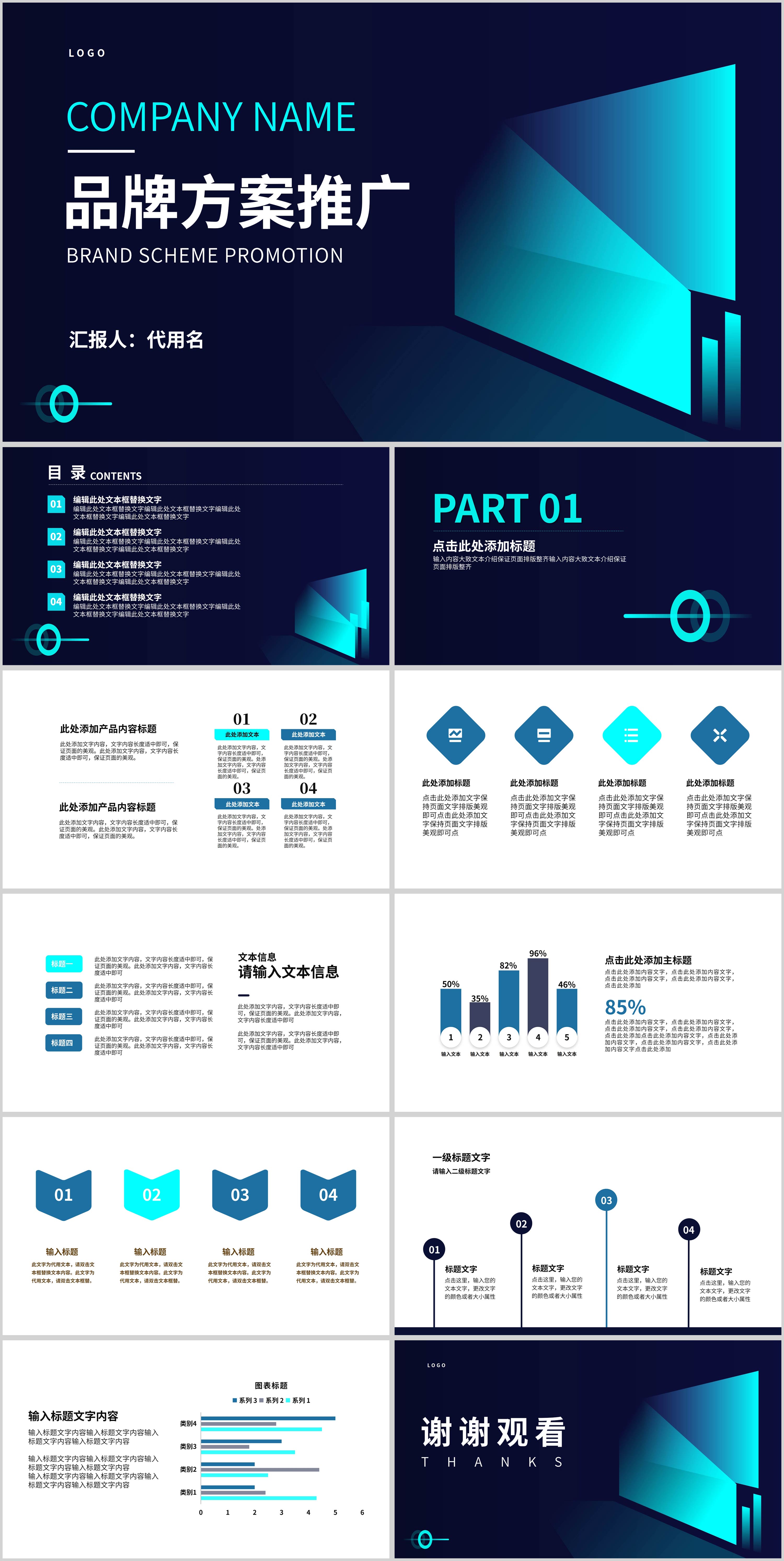 蓝色商务风品牌方案推广PPT模板