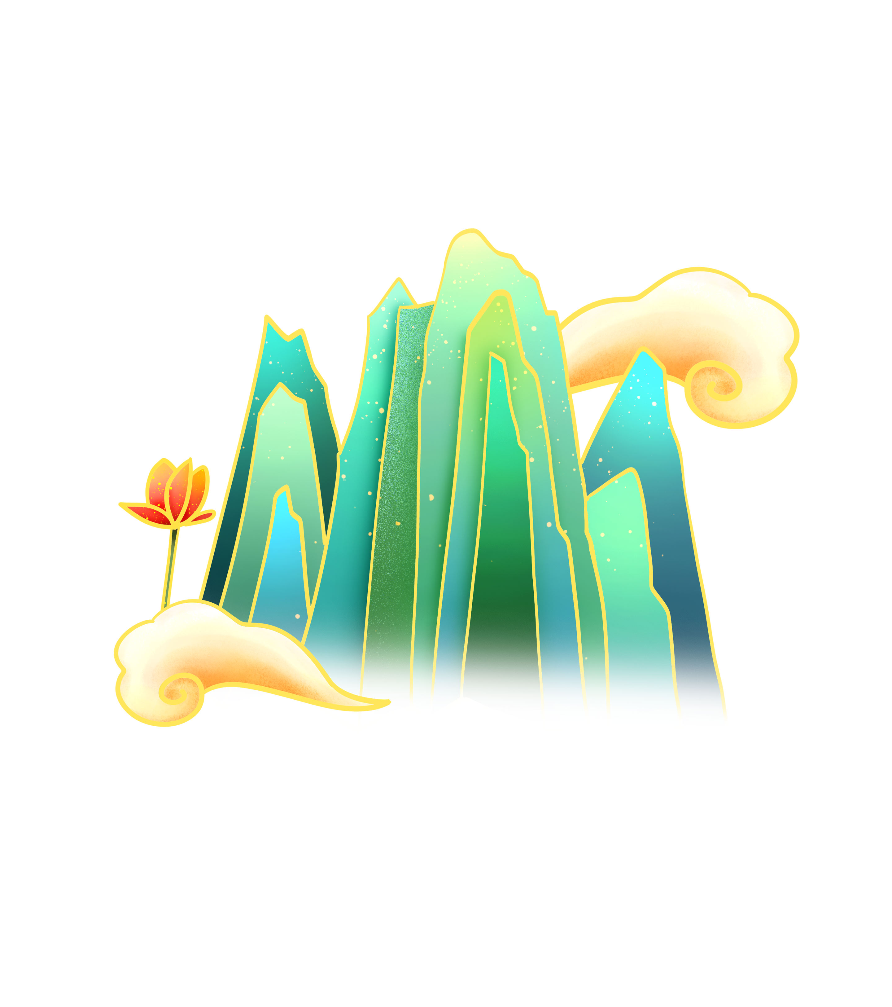 绿色鎏金风山川