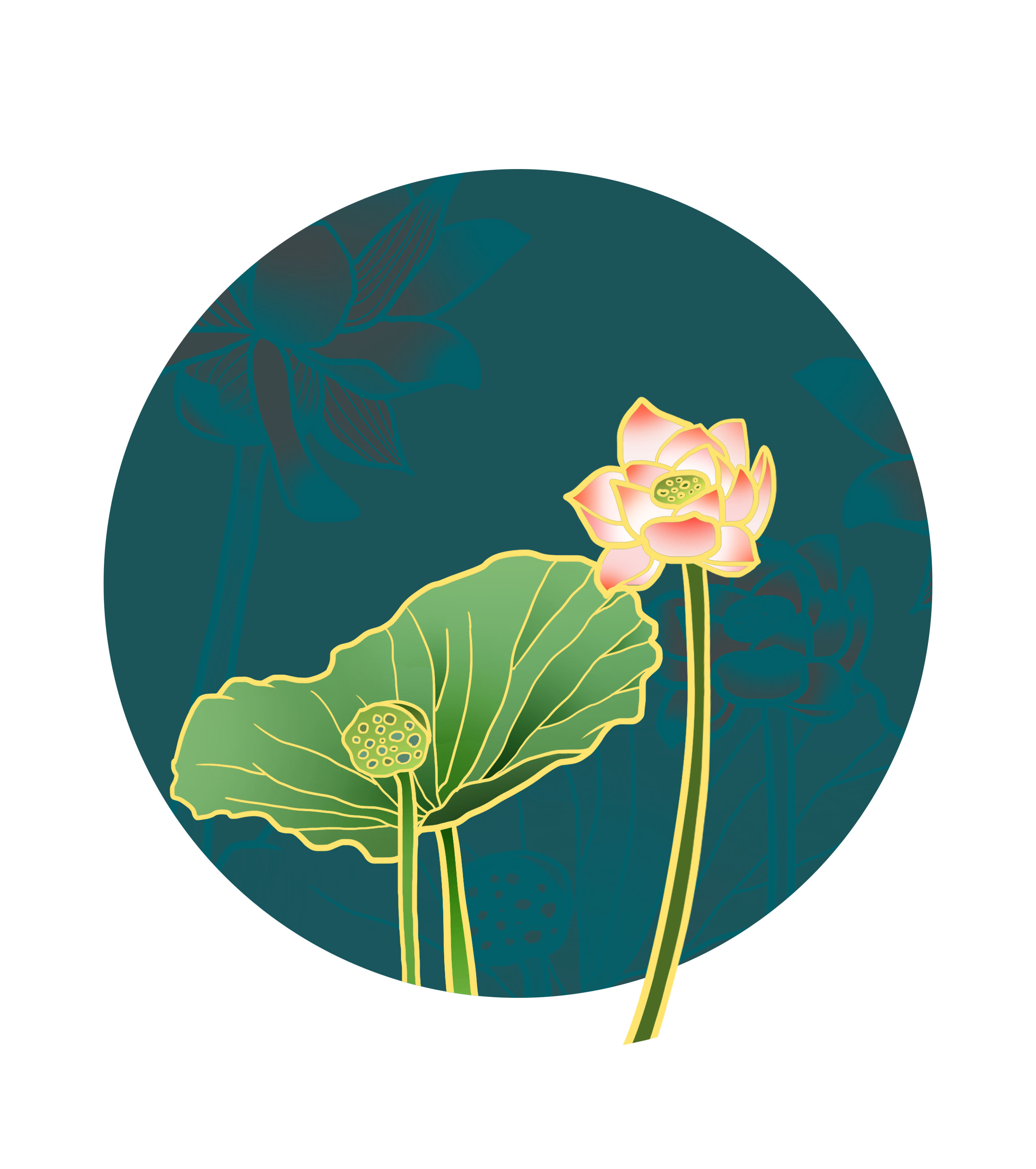 绿色圆形中国风荷花荷叶