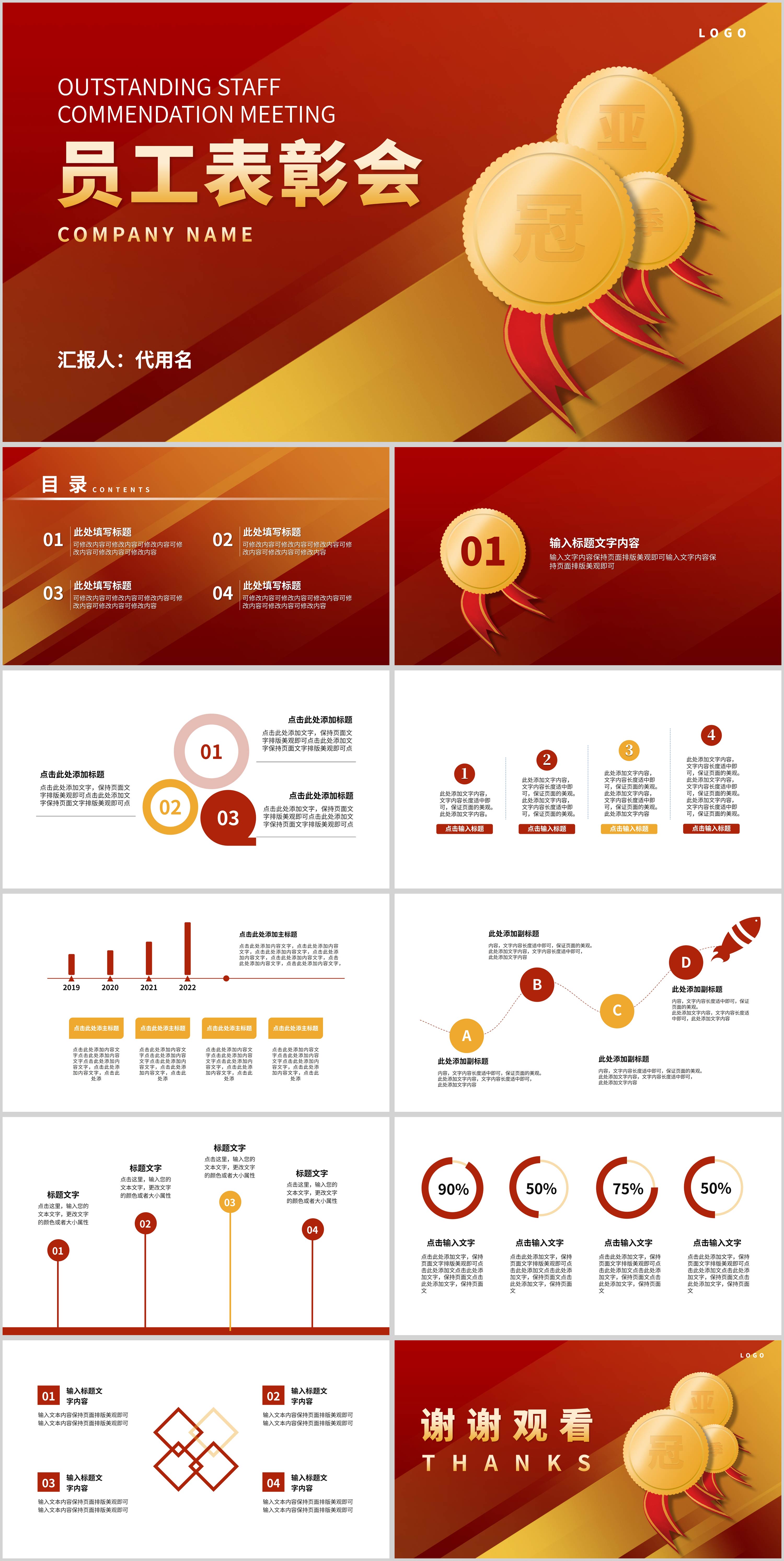 红色简约员工表彰会PPT模板