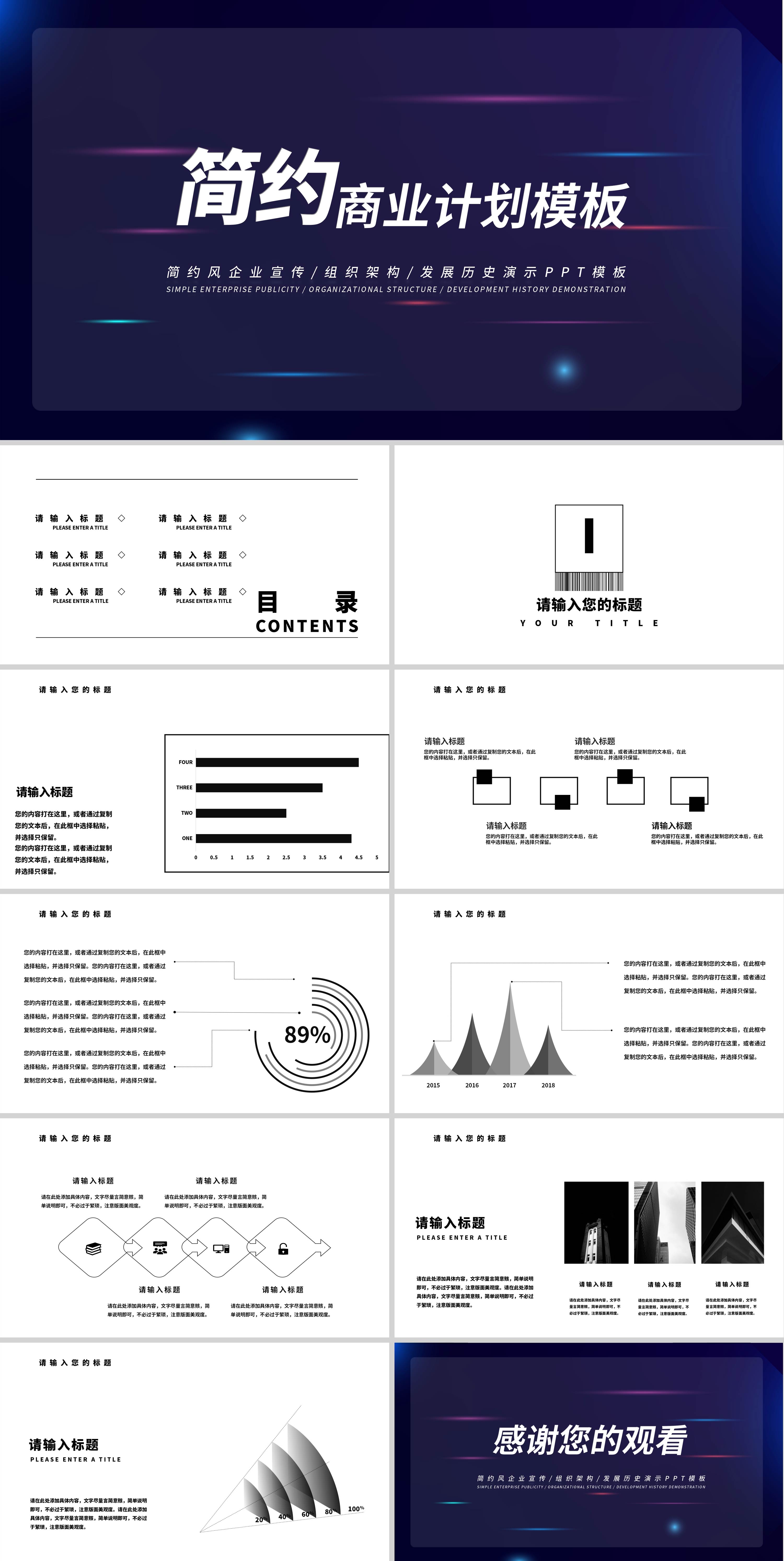 蓝色光晕简约风商业计划PPT模板