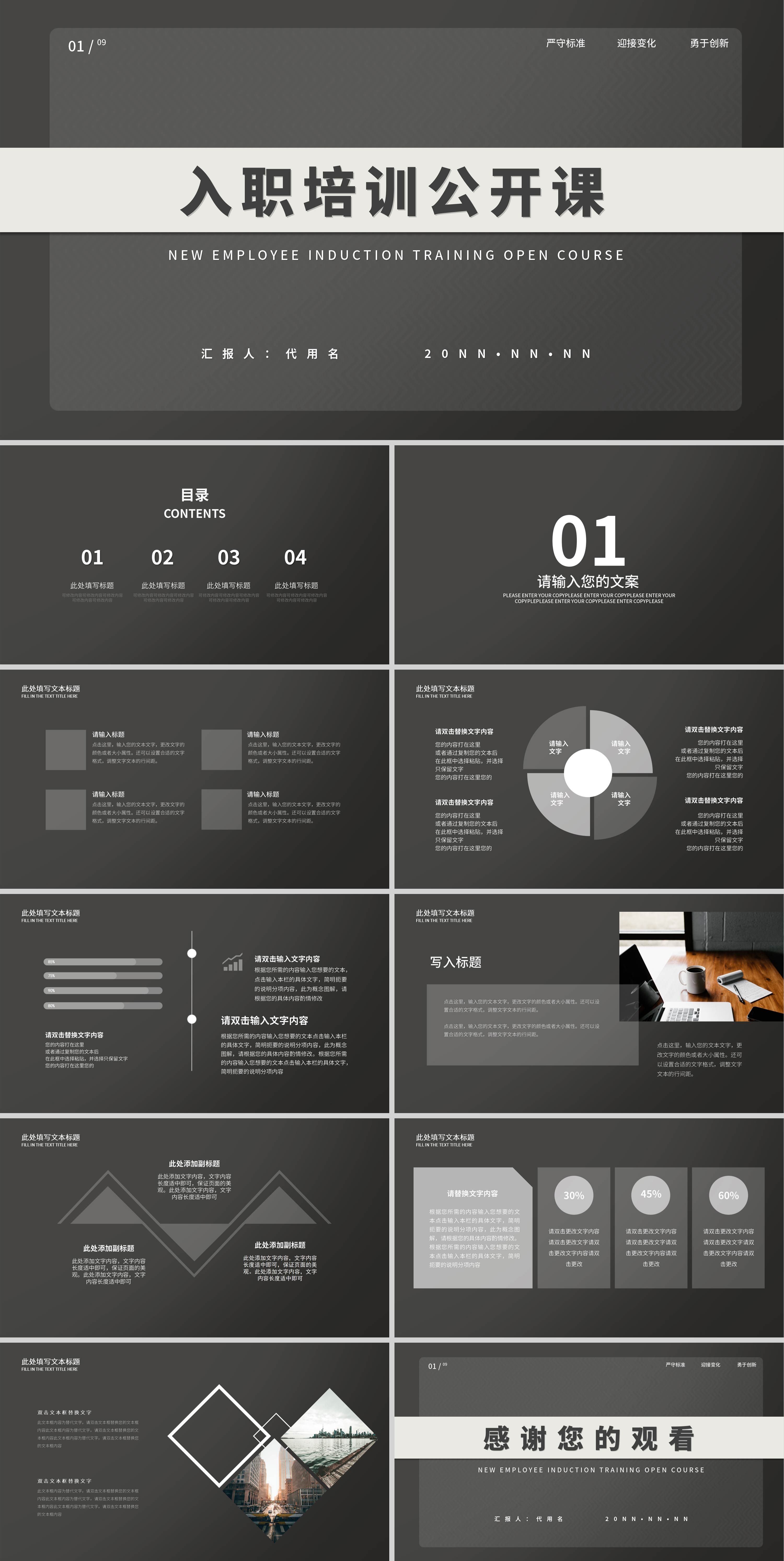 黑色简约风入职培训公开课PPT模板