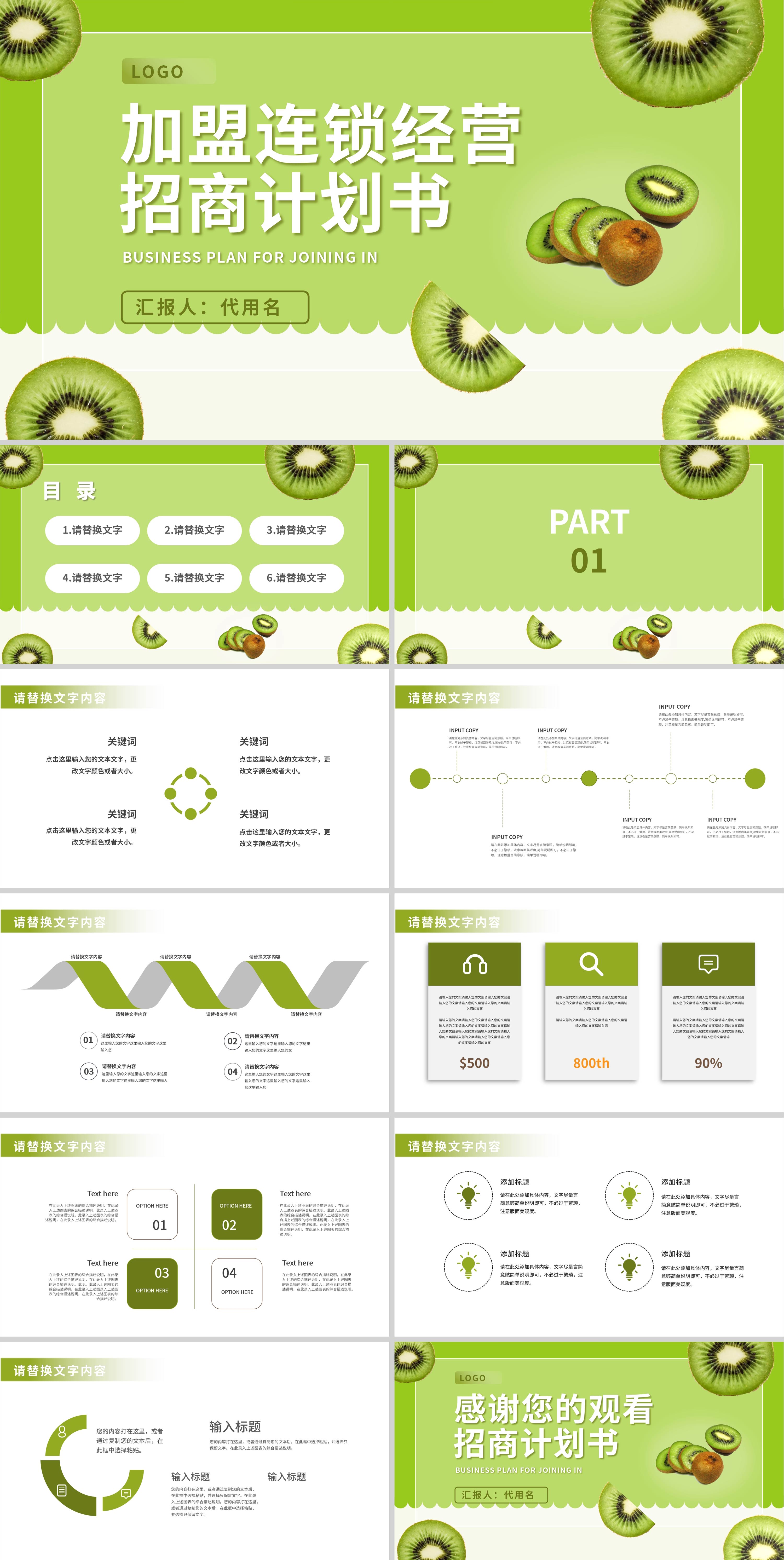 绿色简约风加盟连锁经营招商计划书PPT模板