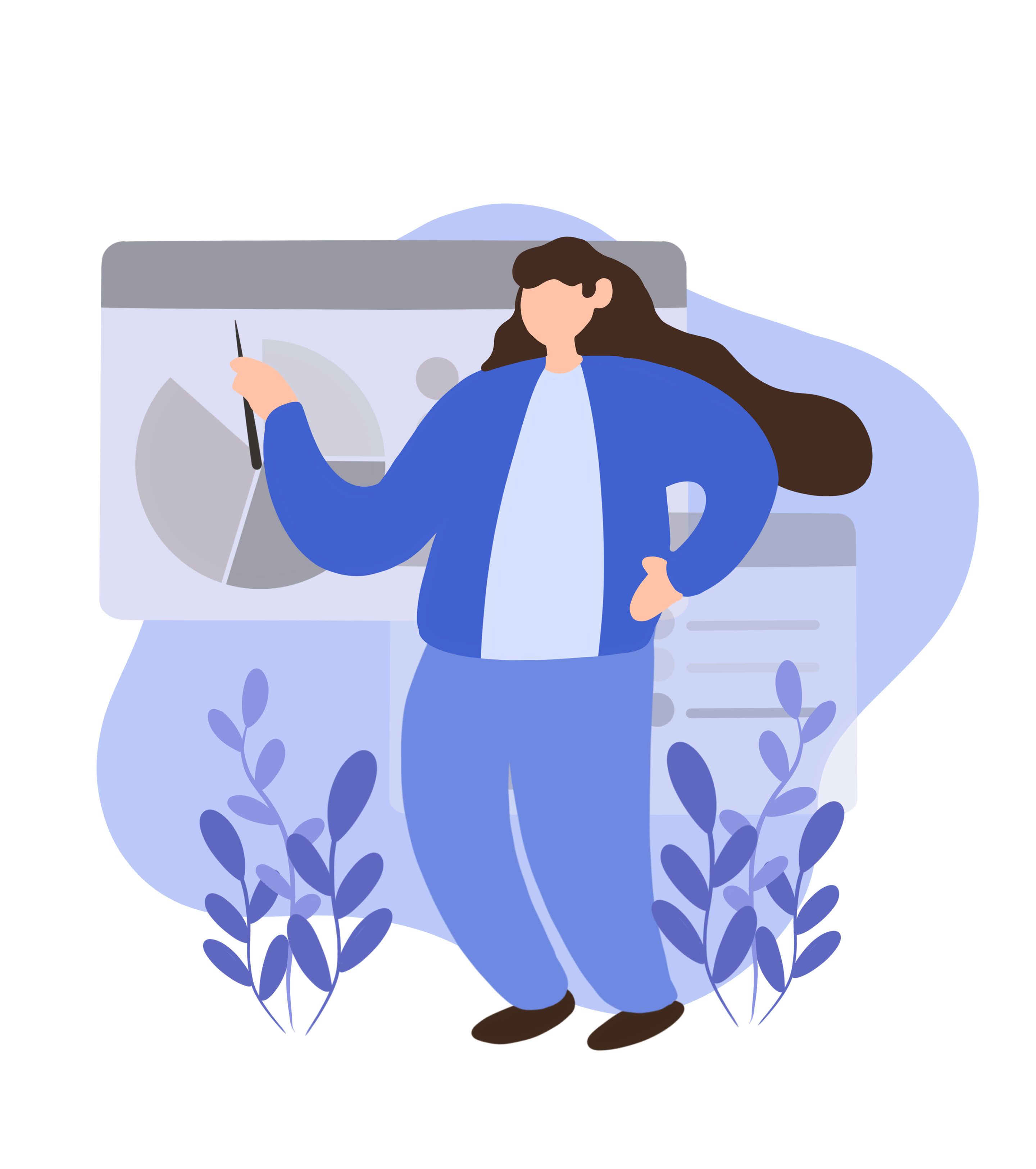 蓝色用投影开会的女孩人物