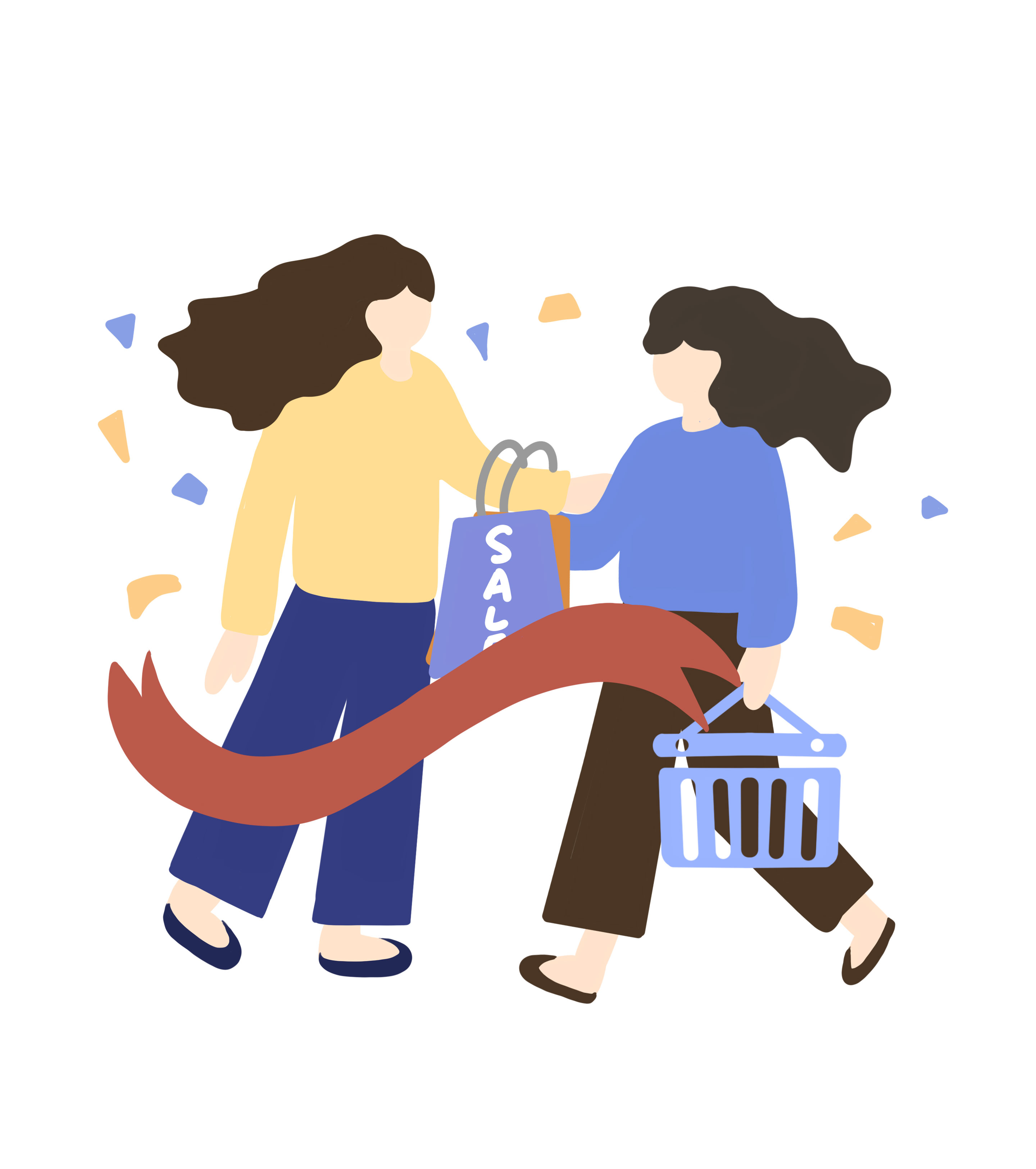 商场购物逛街的姐妹人物