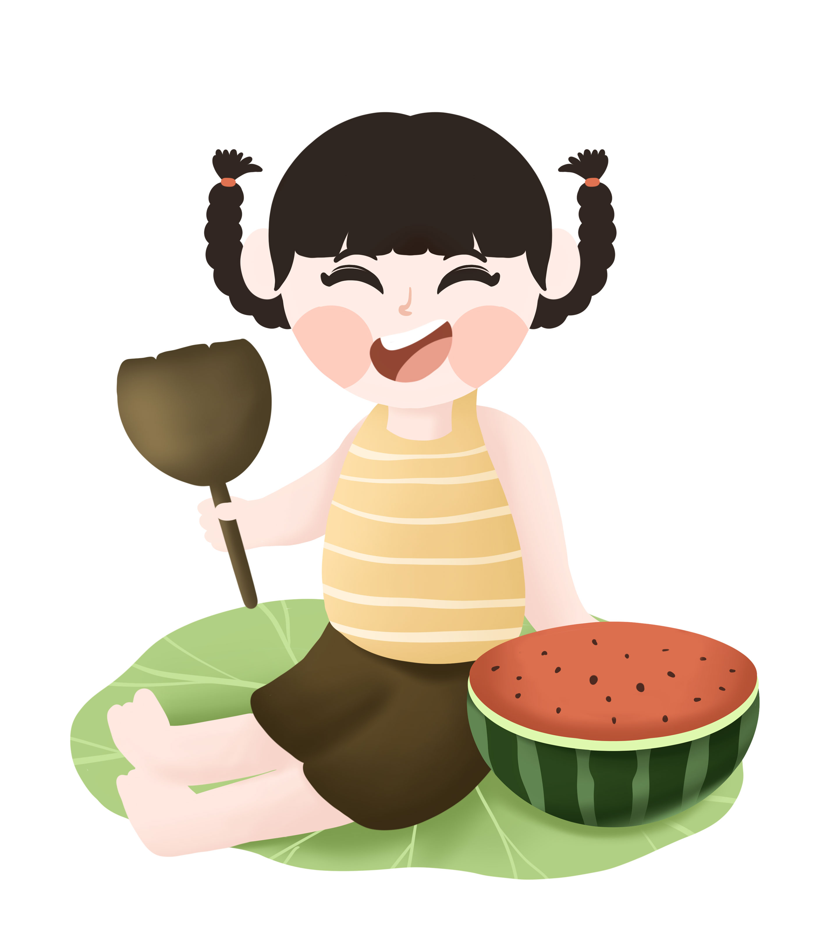 绿色吃西瓜的女孩大暑节气