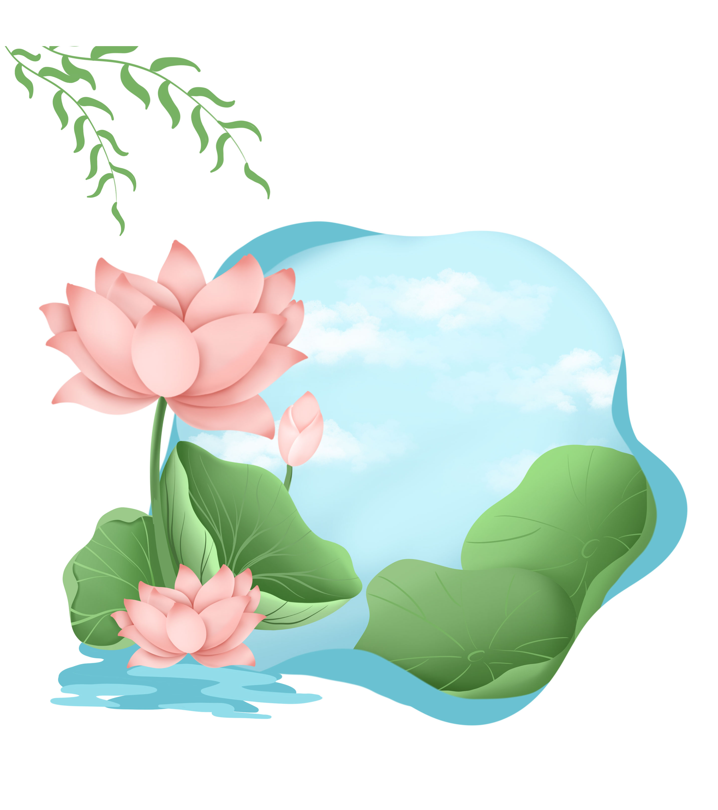 蓝色荷花荷塘中式大暑元素