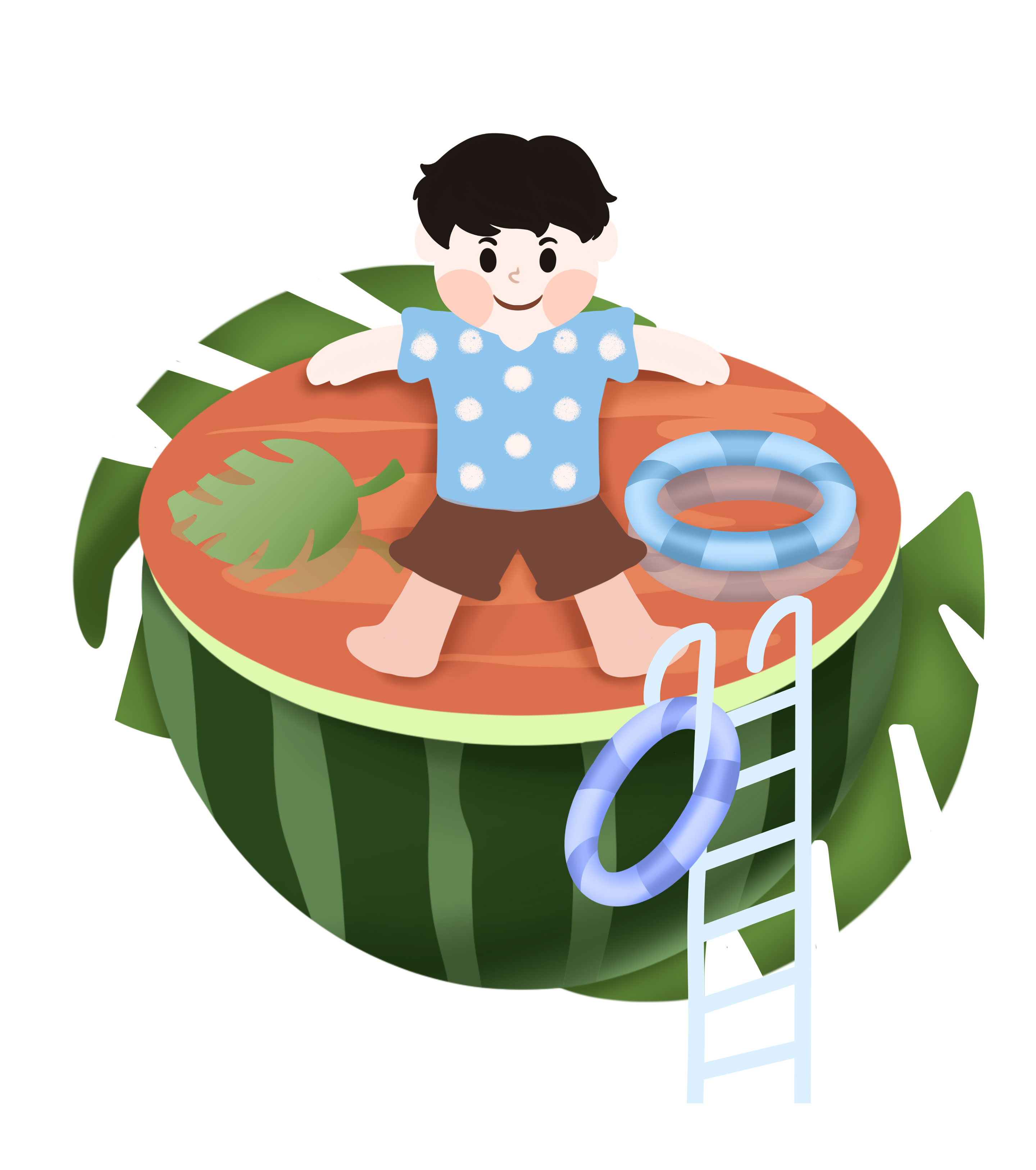 绿色西瓜男孩大暑节气