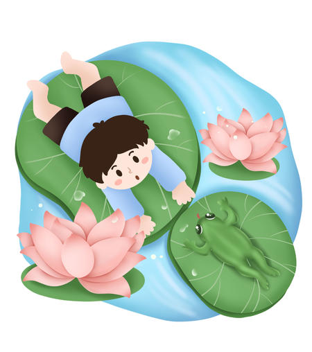 绿色看青蛙的男孩大暑节气