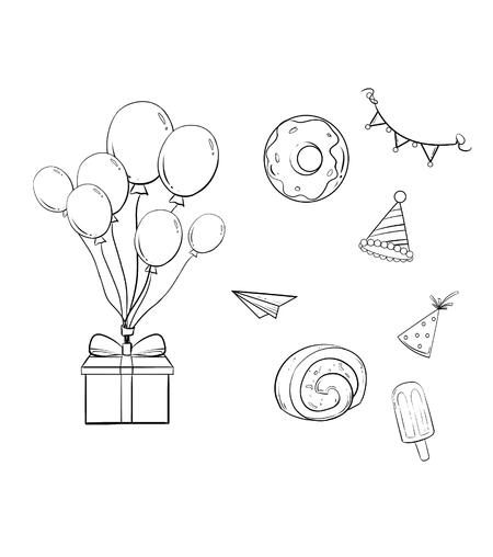 简约铅笔画气球礼物