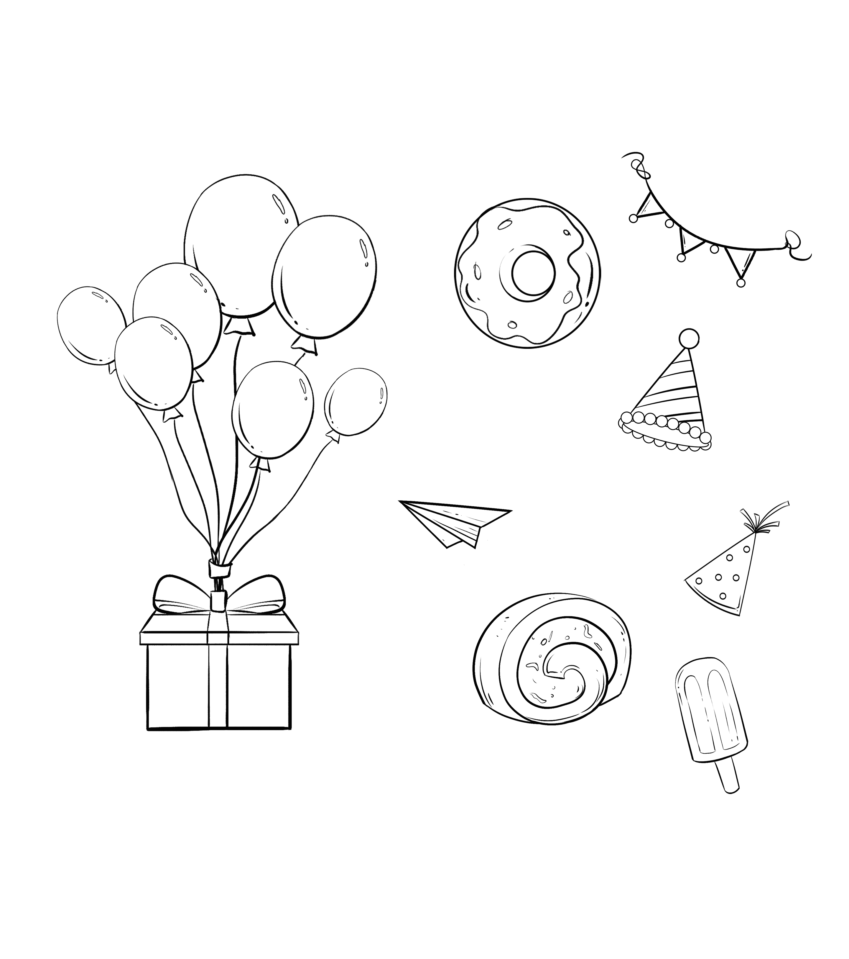 简约铅笔画气球礼物