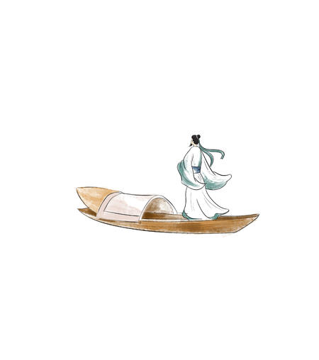 白色古风站在船上的诗人