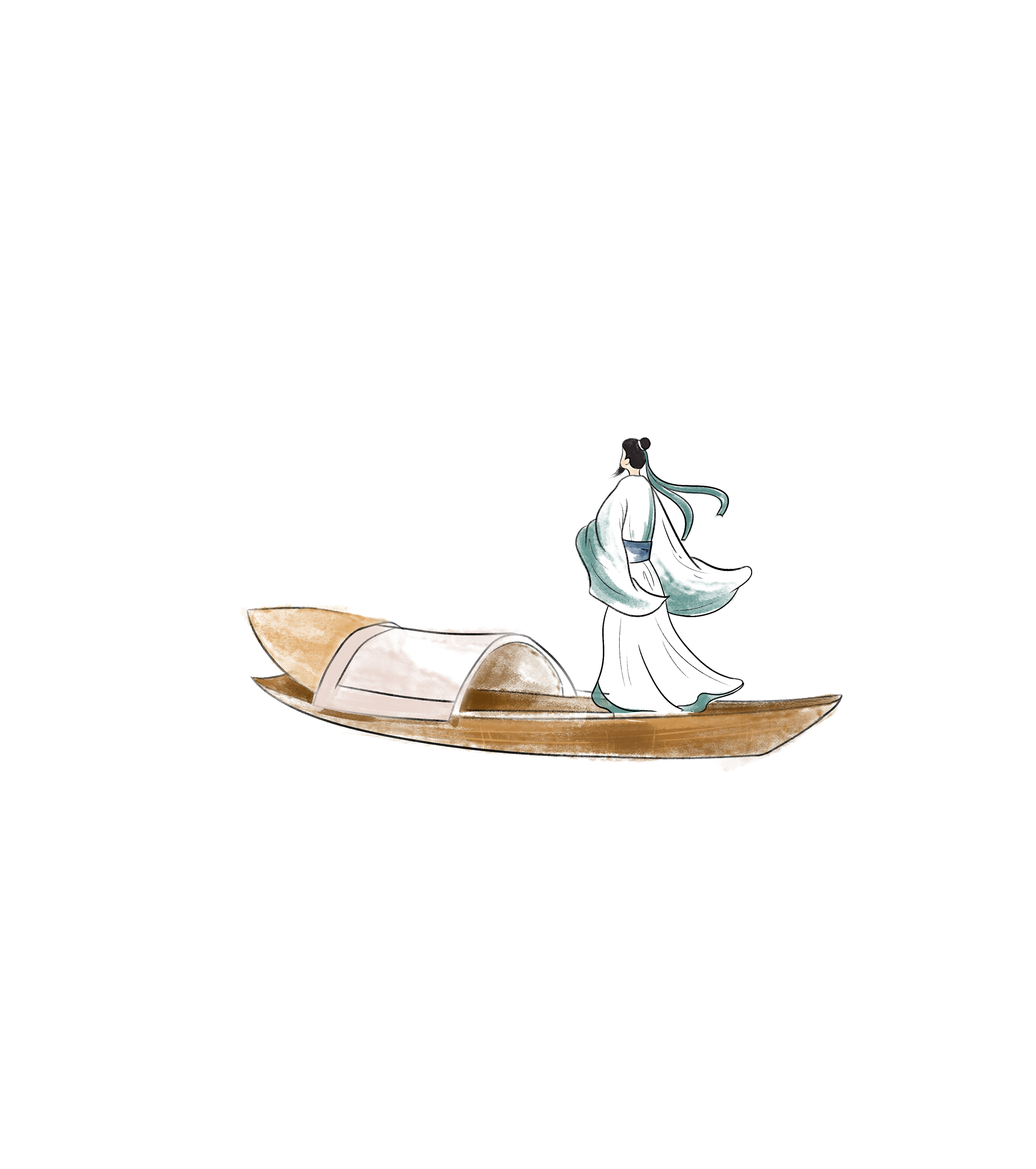 白色古风站在船上的诗人