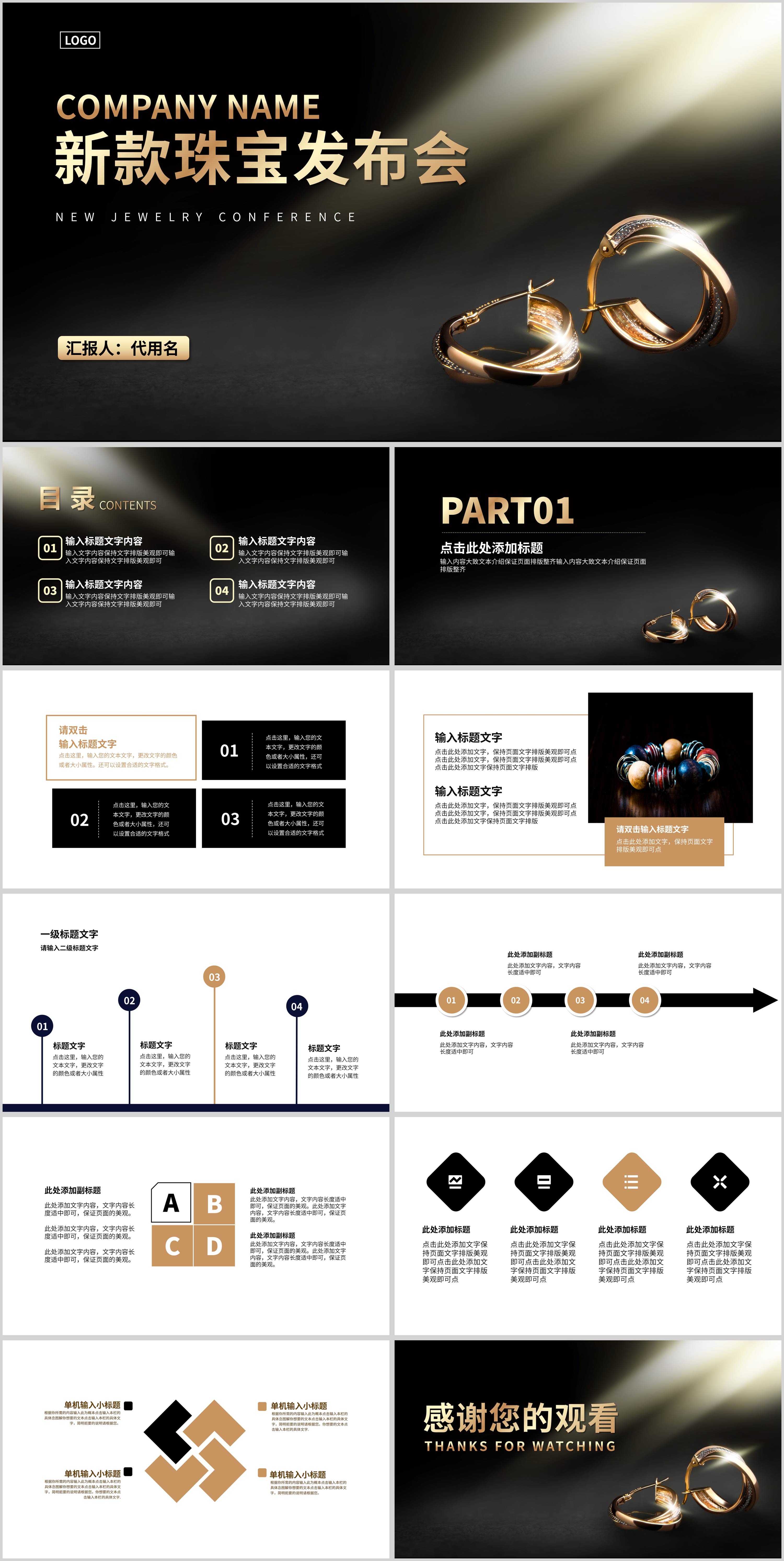 黑金奢华风新品珠宝发布会PPT模板